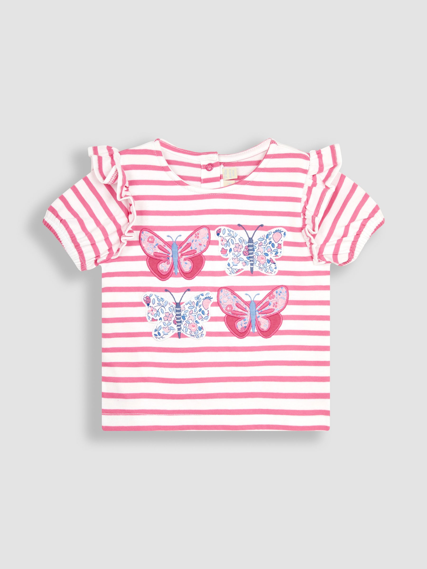 Pink Butterfly Appliqué Frill Sleeve T-Shirt - Image 1 of 1
