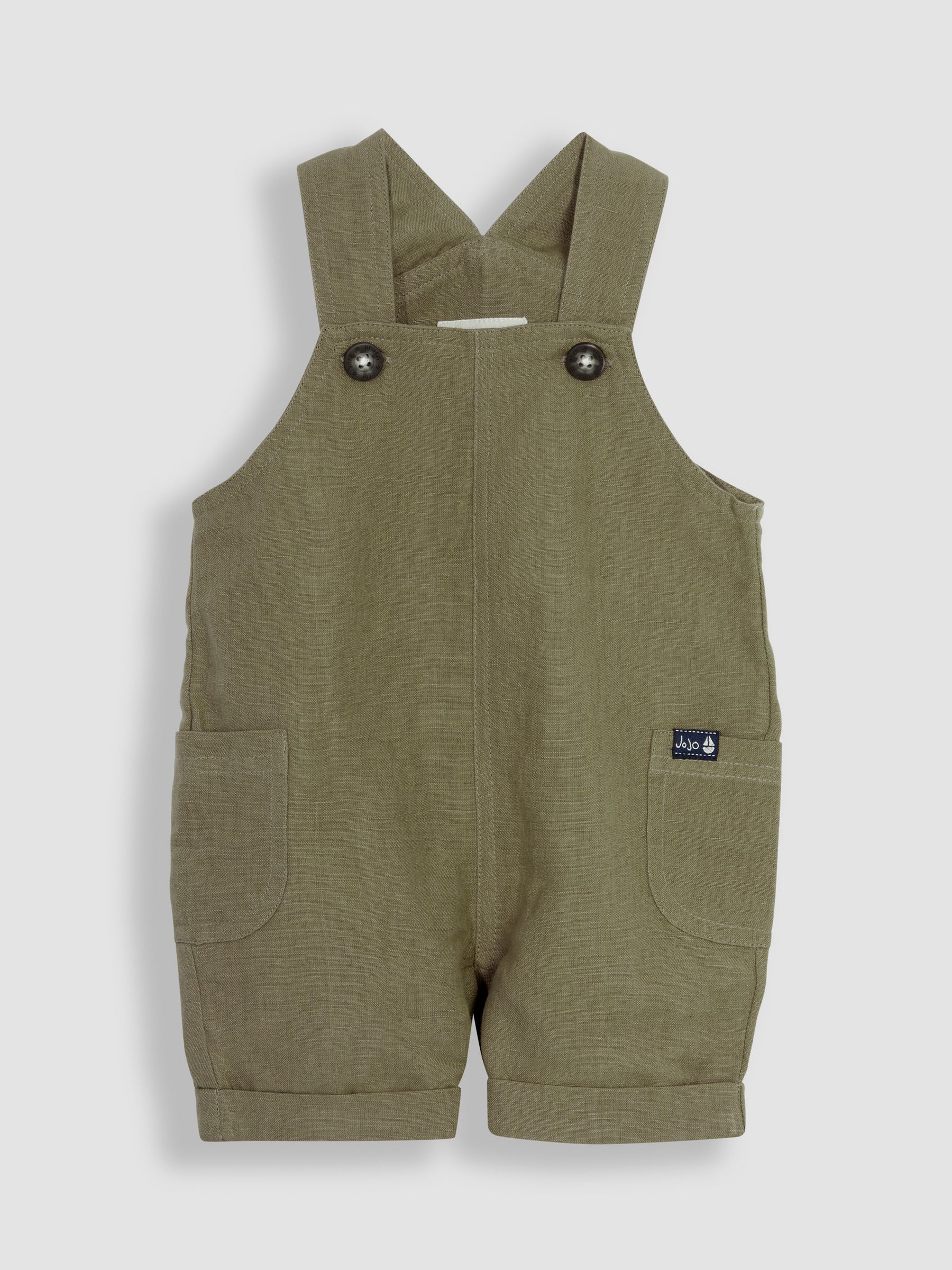 Khaki Green Cotton Linen Dungarees & T-Shirt Set - Image 3 of 5