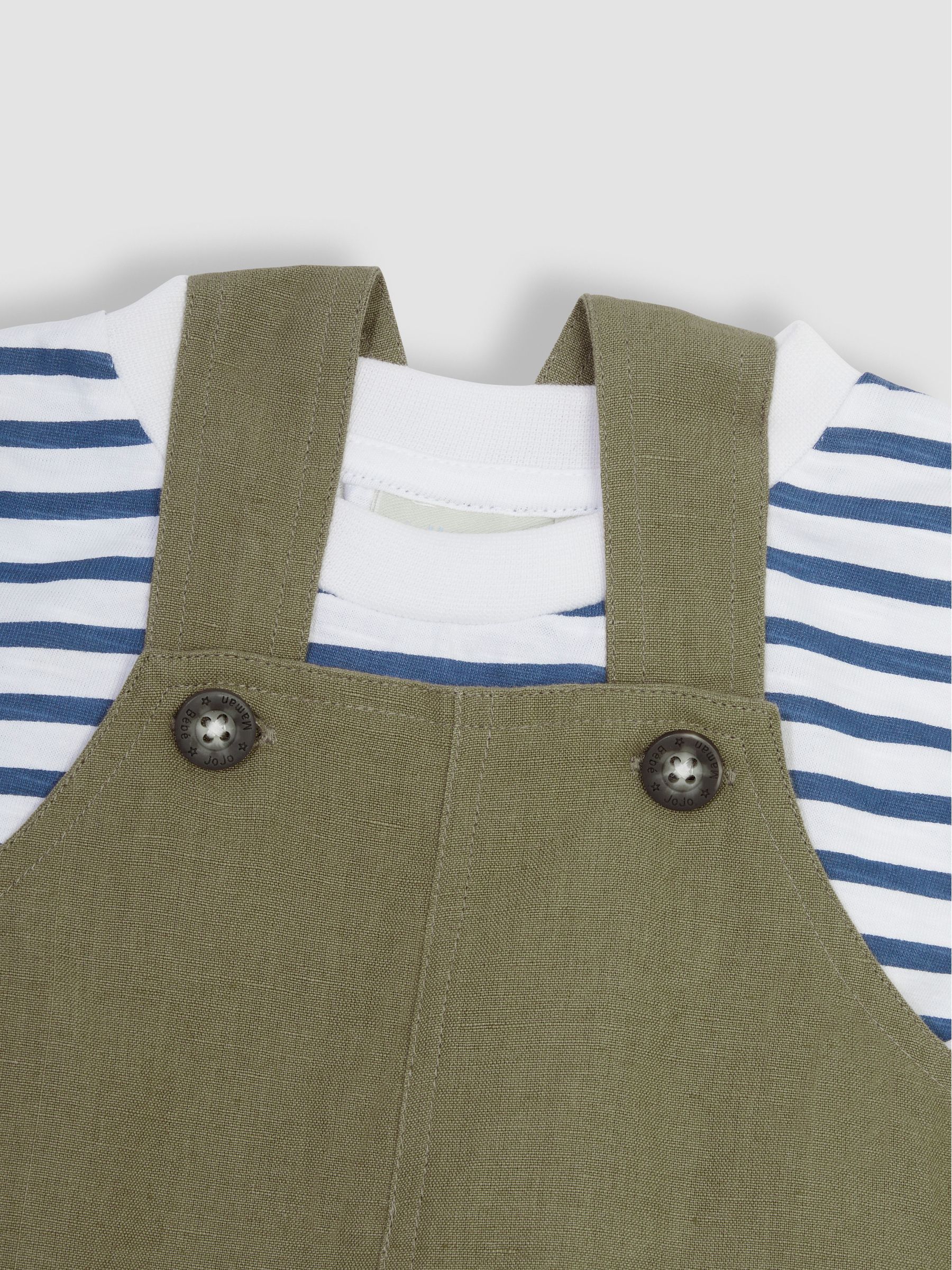 Khaki Green Cotton Linen Dungarees & T-Shirt Set - Image 5 of 5