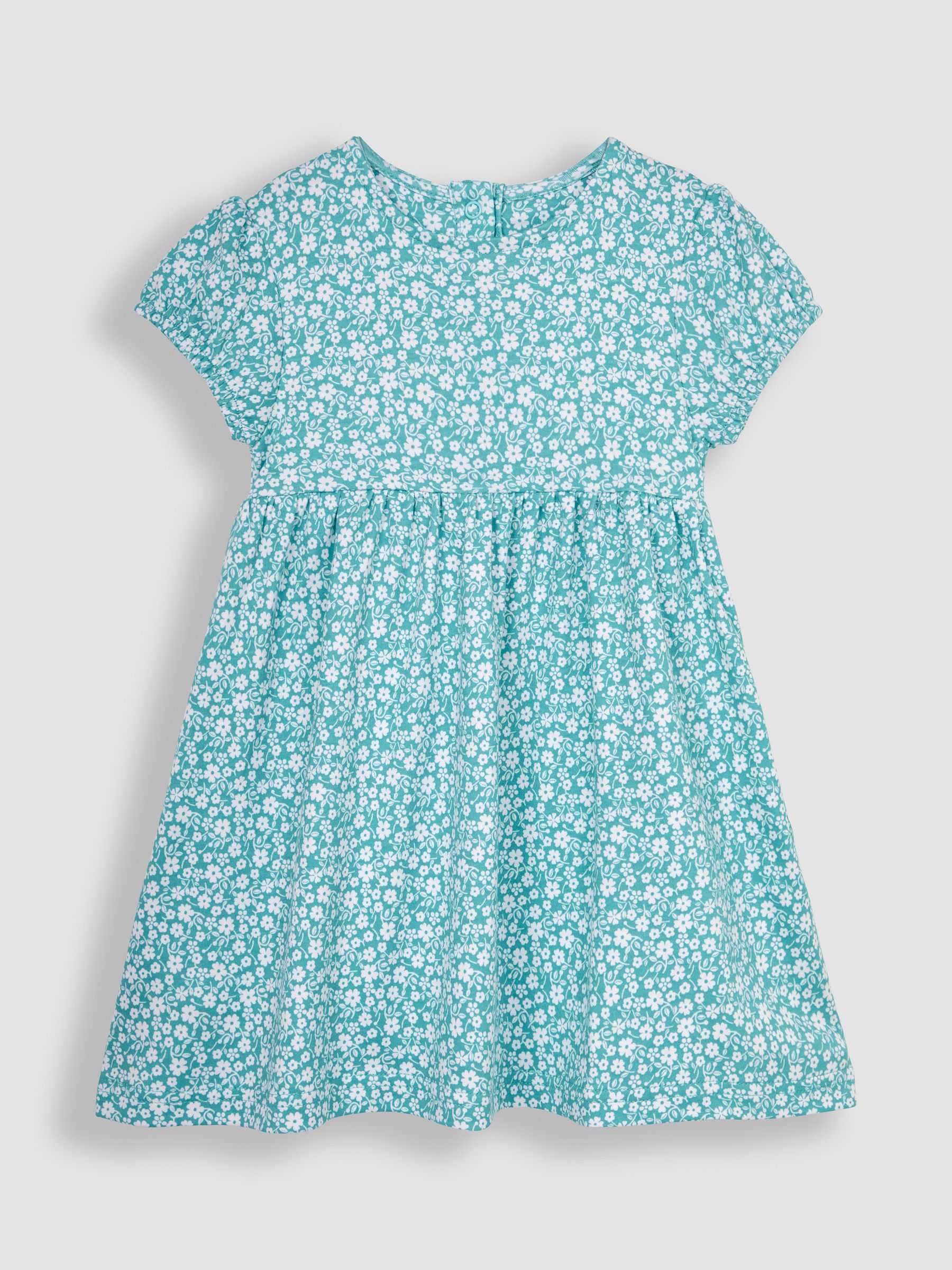 Duck Egg Blue Ditsy Floral Puff Sleeve Jersey Dress - Image 1 of 3