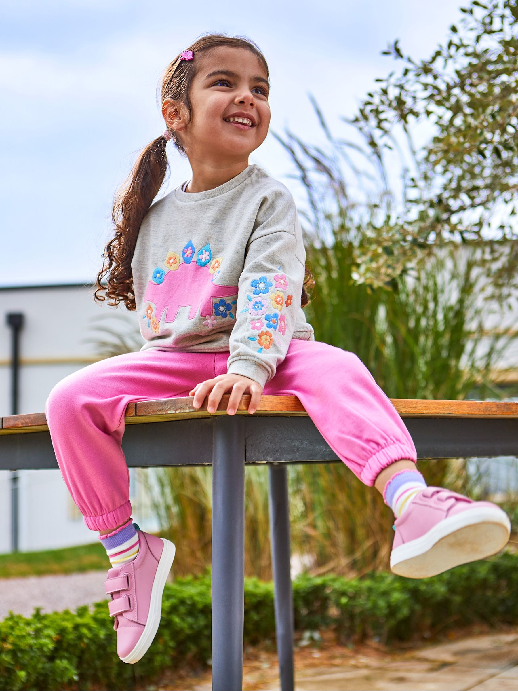 Fuchsia 2-Piece Dino Appliqué Sweatshirt & Joggers Set - Image 1 of 6
