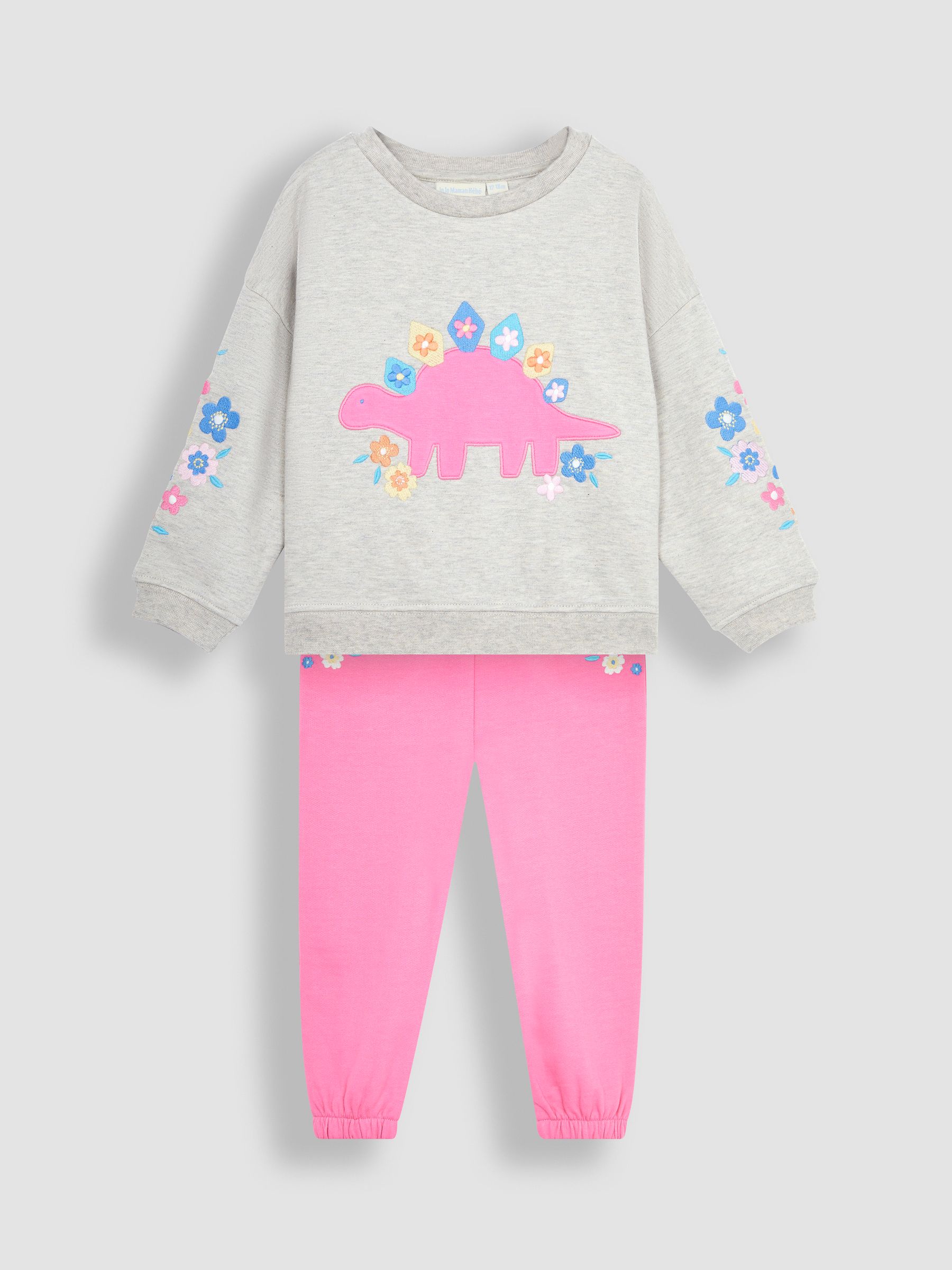 Fuchsia 2-Piece Dino Appliqué Sweatshirt & Joggers Set - Image 2 of 6