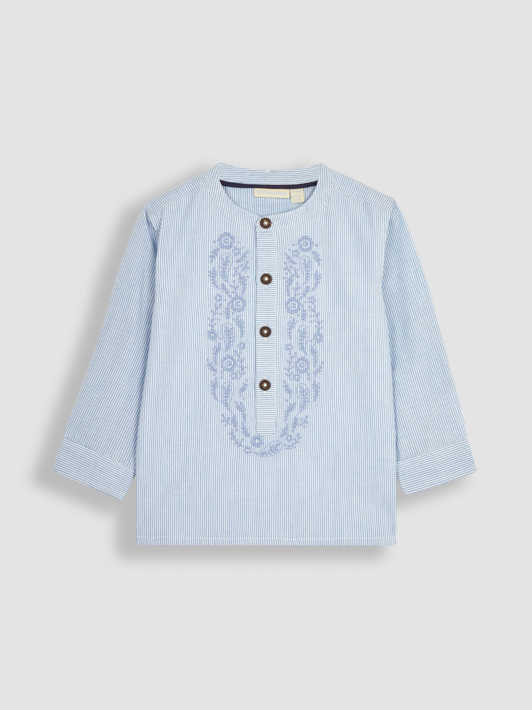 Blue 2-Piece Embroidered Grandad Shirt & Trousers Set - Image 2 of 8