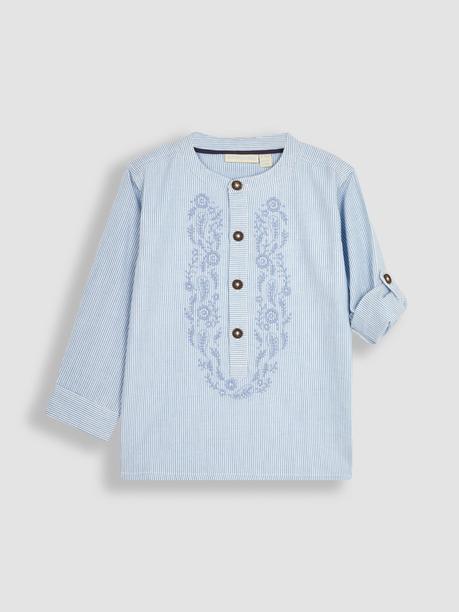 Blue 2-Piece Embroidered Grandad Shirt & Trousers Set - Image 3 of 8
