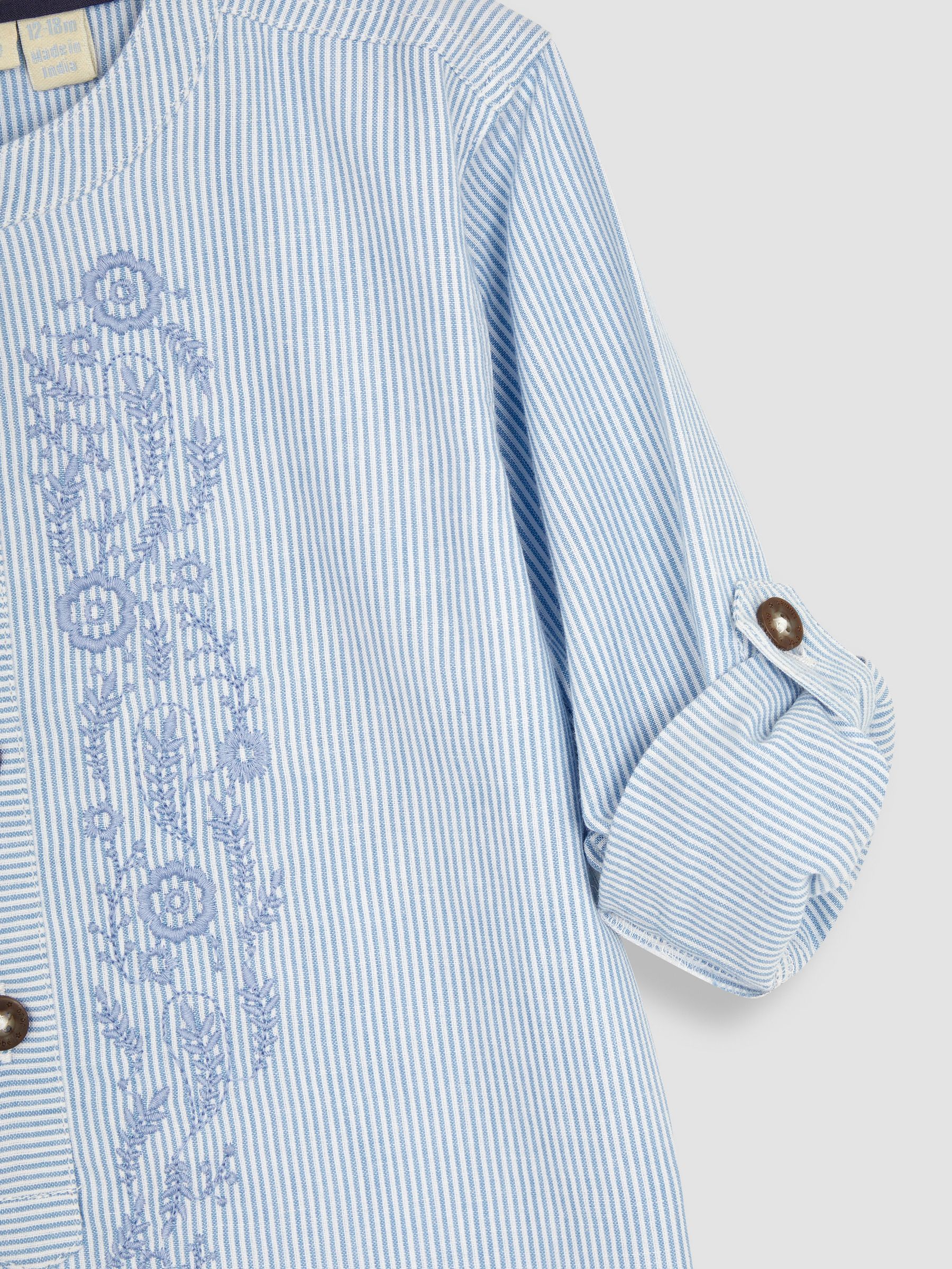 Blue 2-Piece Embroidered Grandad Shirt & Trousers Set - Image 5 of 8