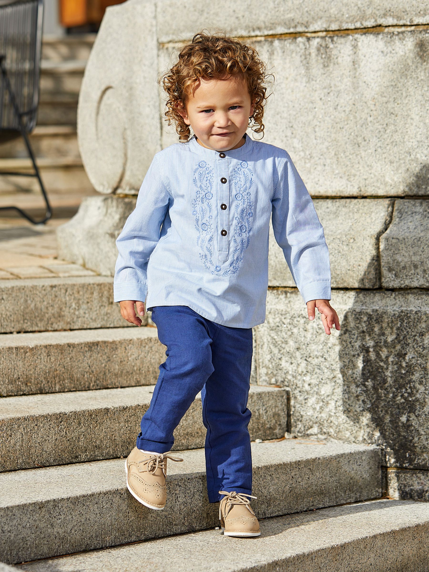 Blue 2-Piece Embroidered Grandad Shirt & Trousers Set - Image 6 of 8