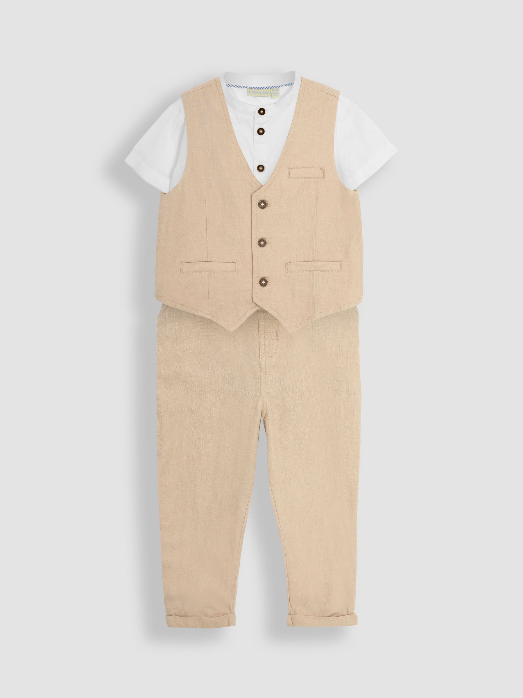Natural 3-Piece Waistcoat, Shirt & Trousers Set - Image 2 of 7