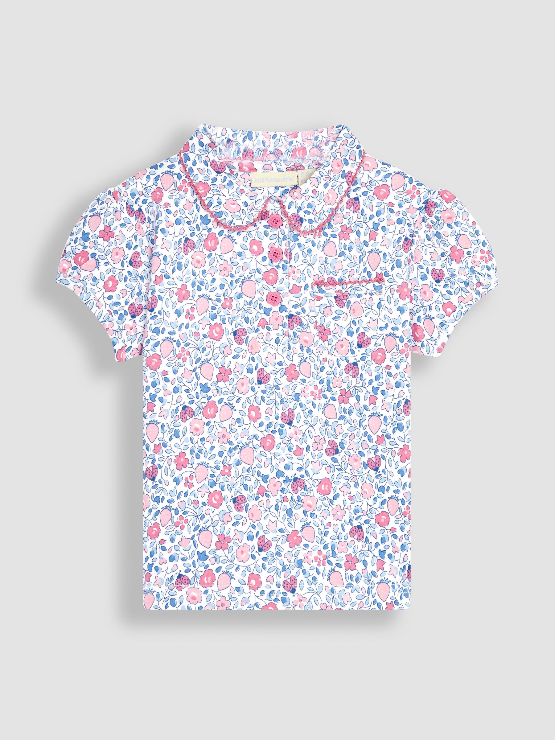 Pink Ladybird Ditsy Floral Pretty Polo Shirt - Image 1 of 3