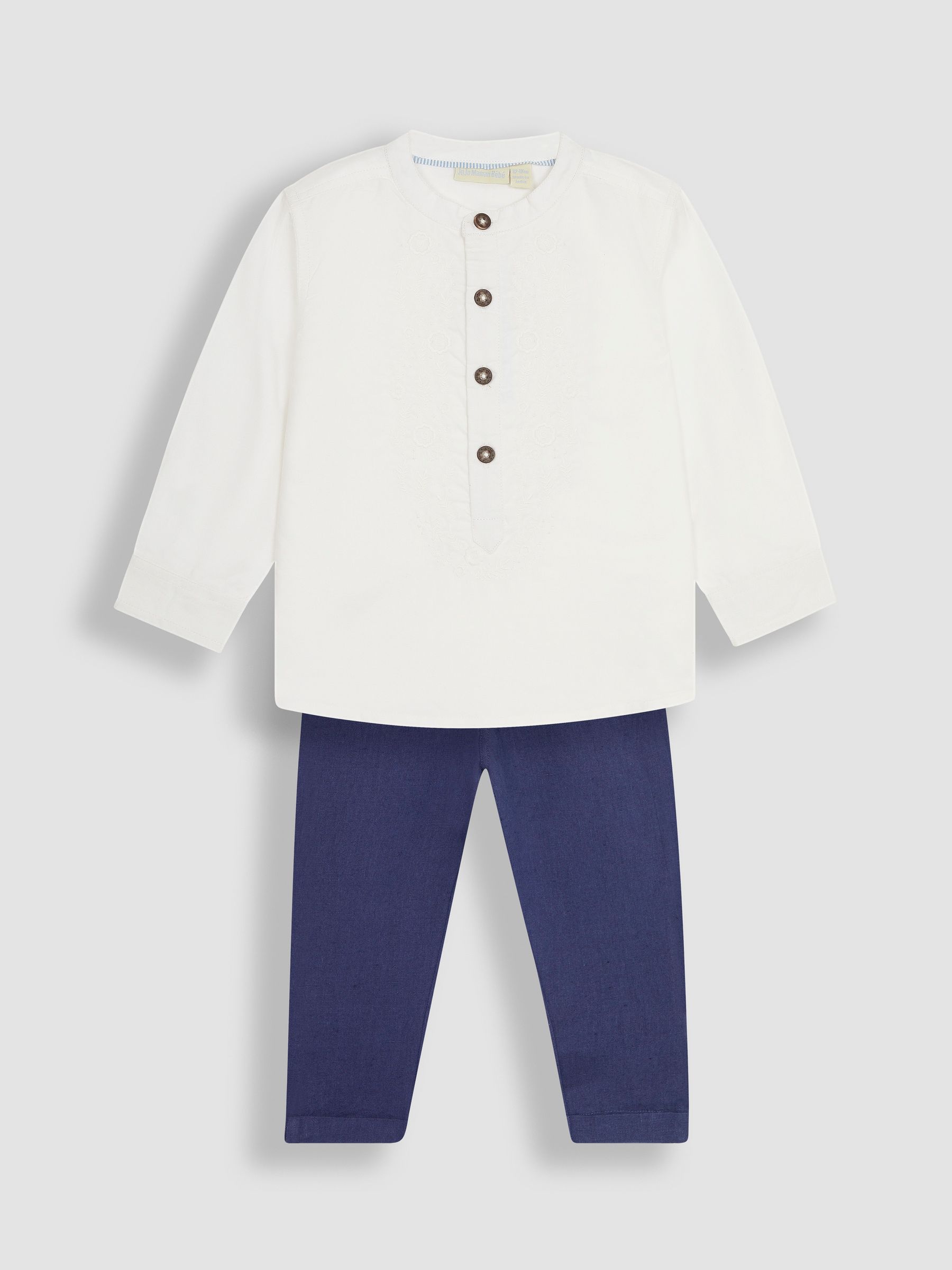 White 2-Piece Embroidered Grandad Shirt & Trousers Set - Image 2 of 6