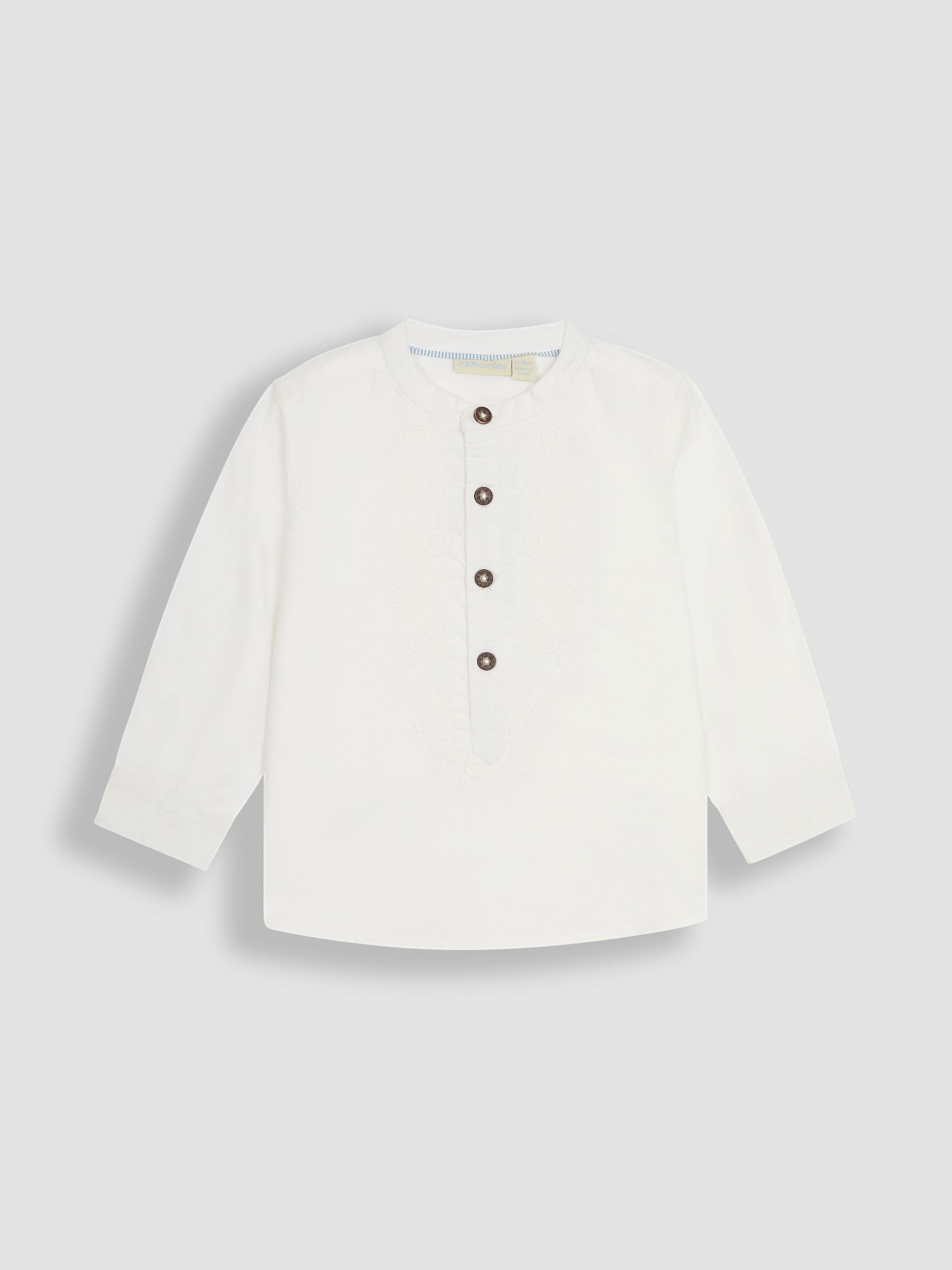 White 2-Piece Embroidered Grandad Shirt & Trousers Set - Image 3 of 6