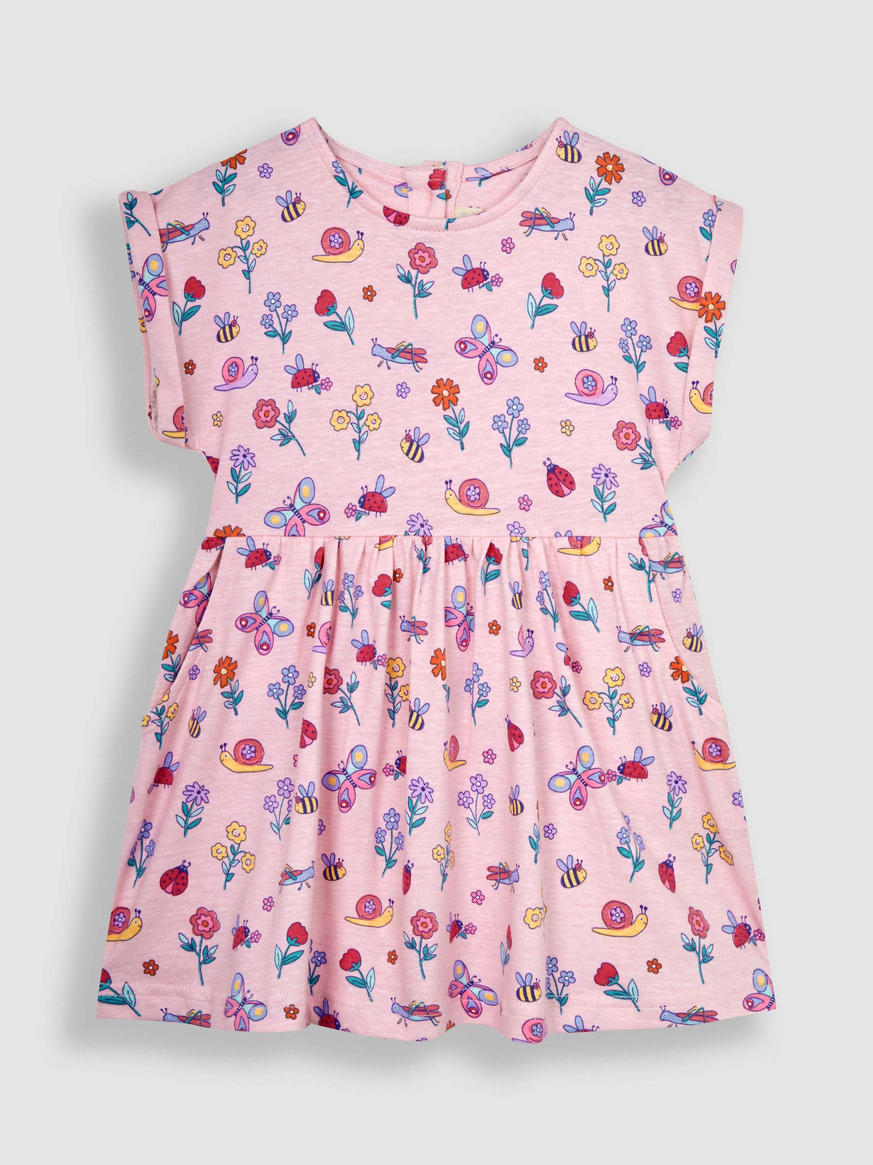 Pink Garden Bugs Drop Shoulder Jersey Dress - Image 1 of 4