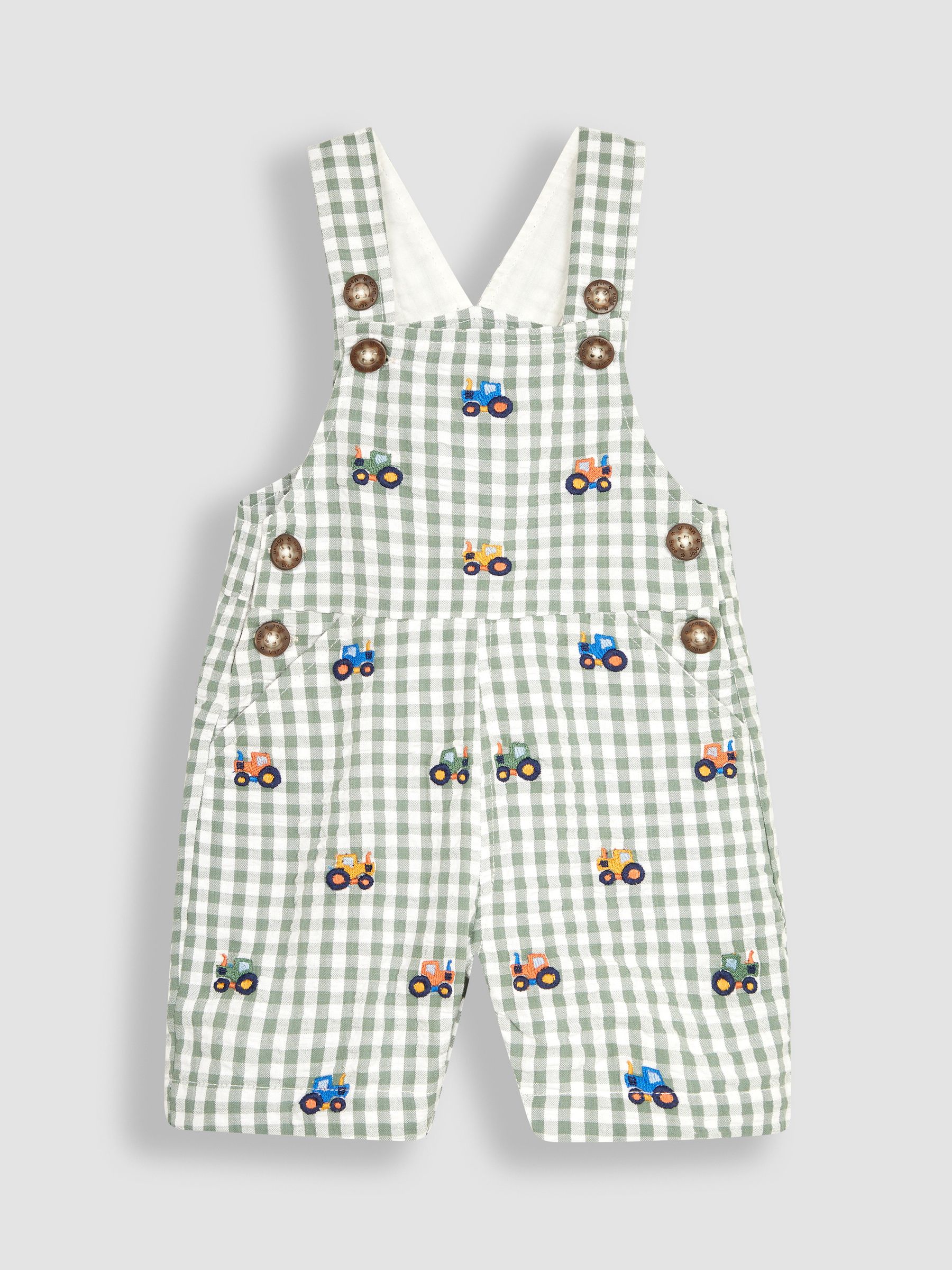 Khaki Green Tractor Embroidered Dungarees - Image 1 of 3