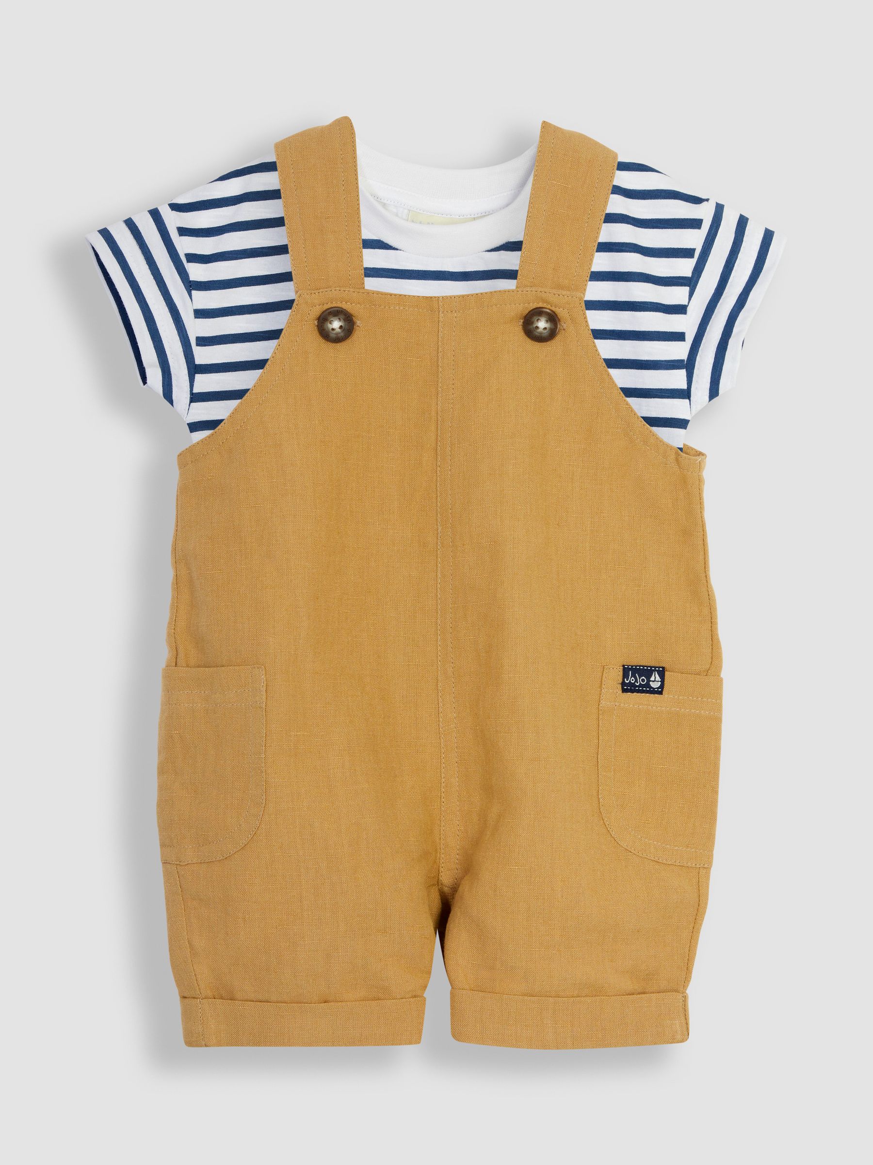 Brown Cotton Linen Dungarees & T-Shirt Set - Image 1 of 5