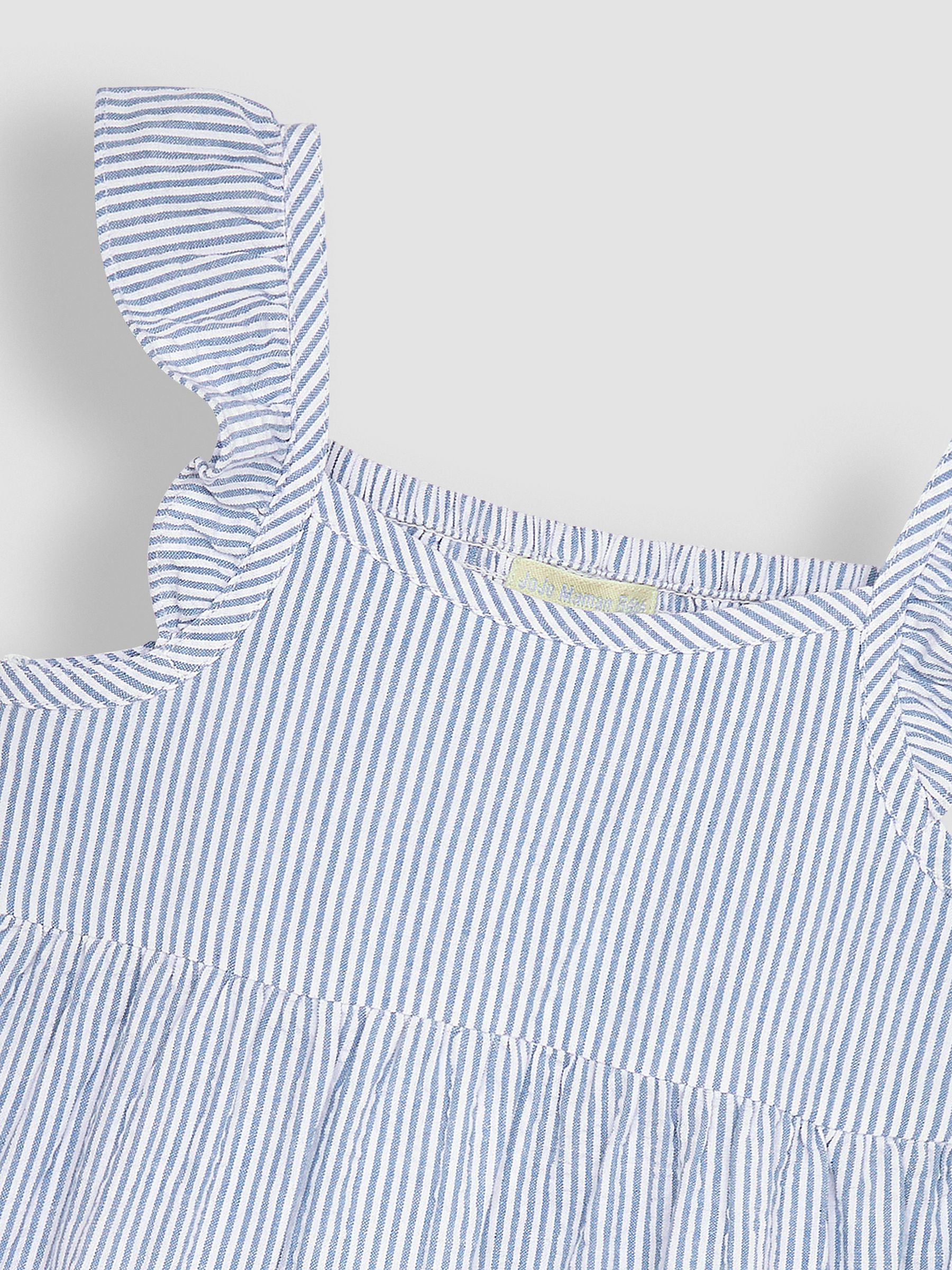 Blue Seersucker Stripe Frill Shoulder Tiered Dress - Image 2 of 3