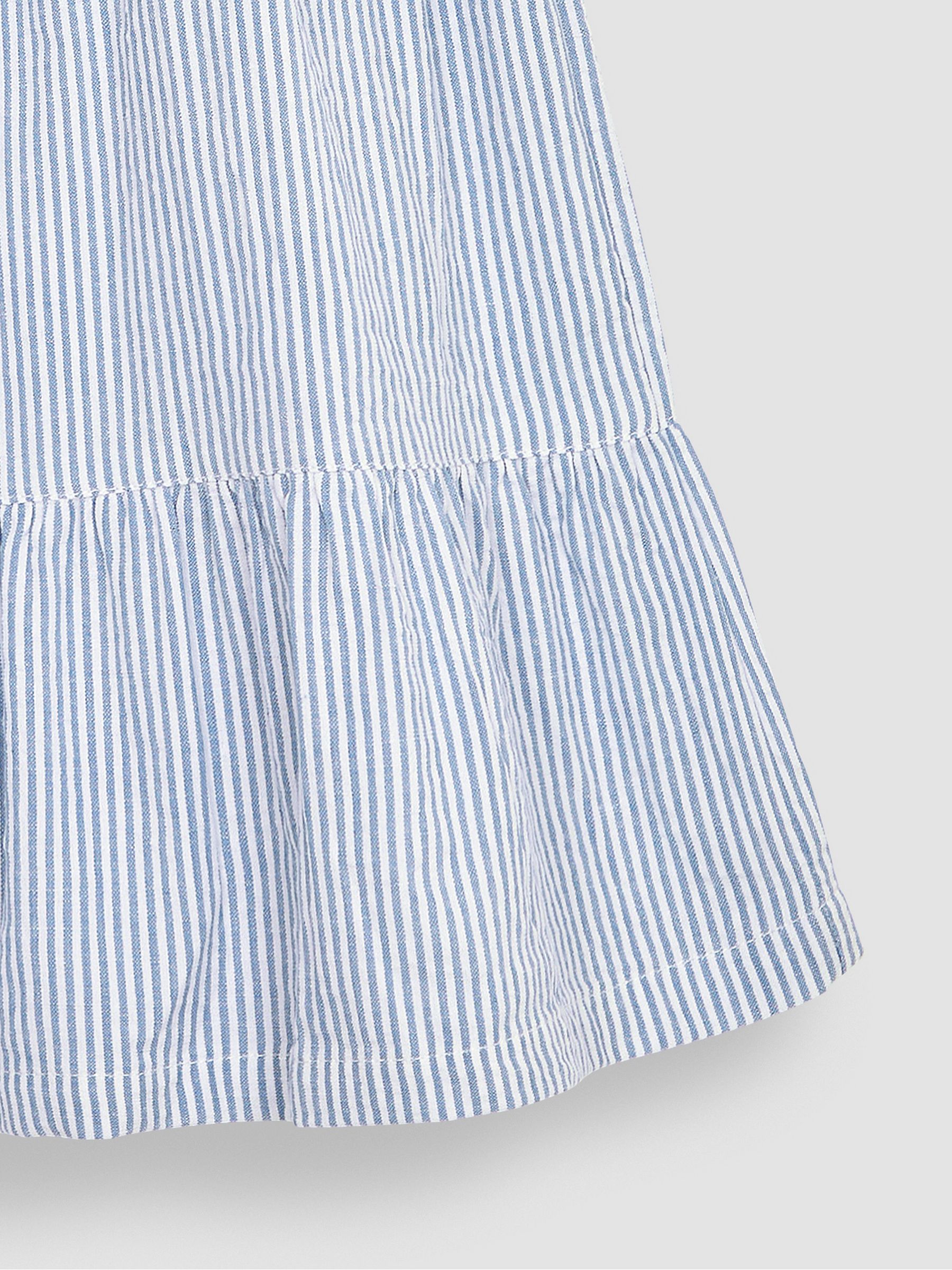 Blue Seersucker Stripe Frill Shoulder Tiered Dress - Image 3 of 3