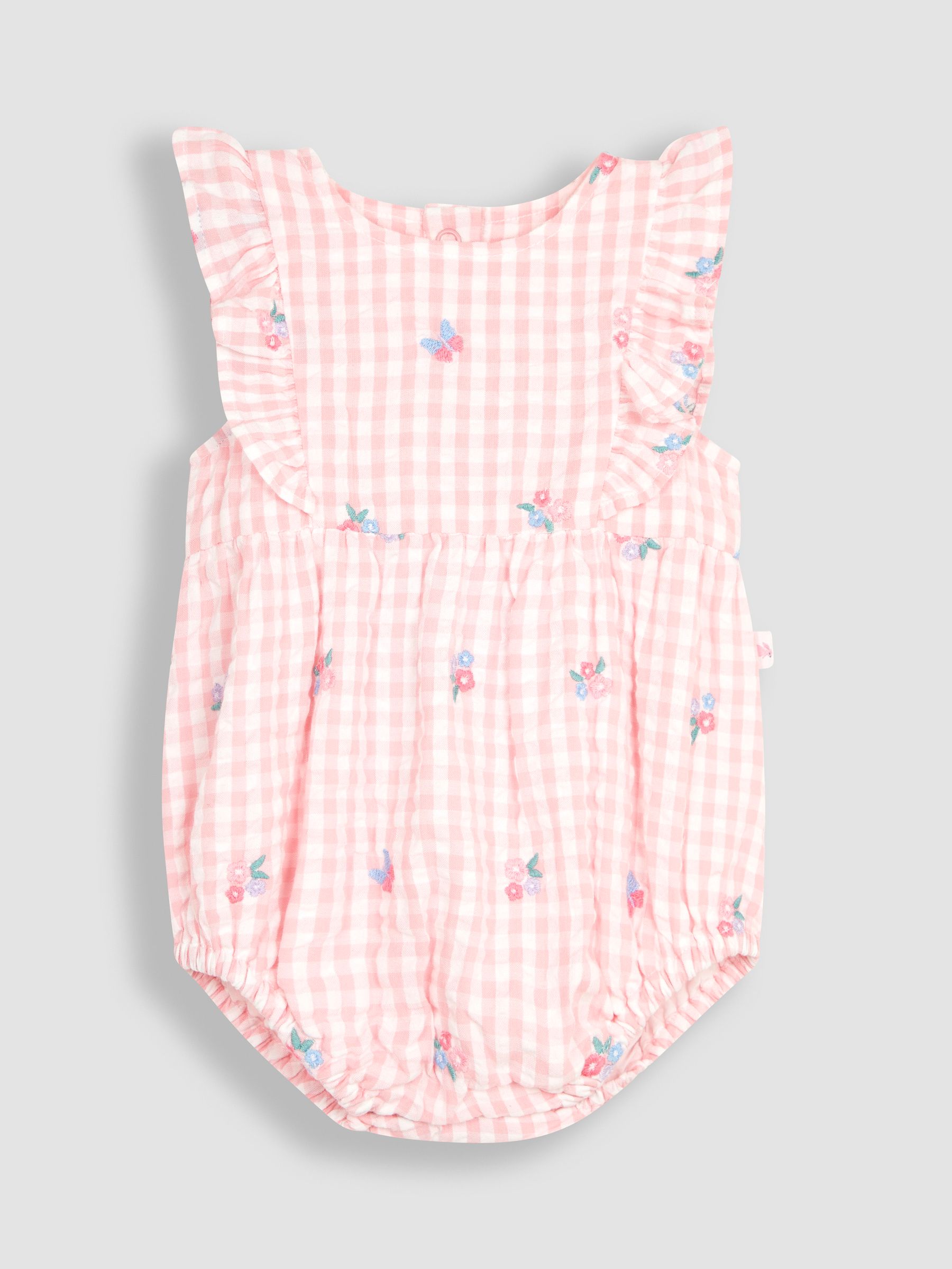 Floral Embroidered Gingham Bubble Romper in Pink - Image 2 of 5