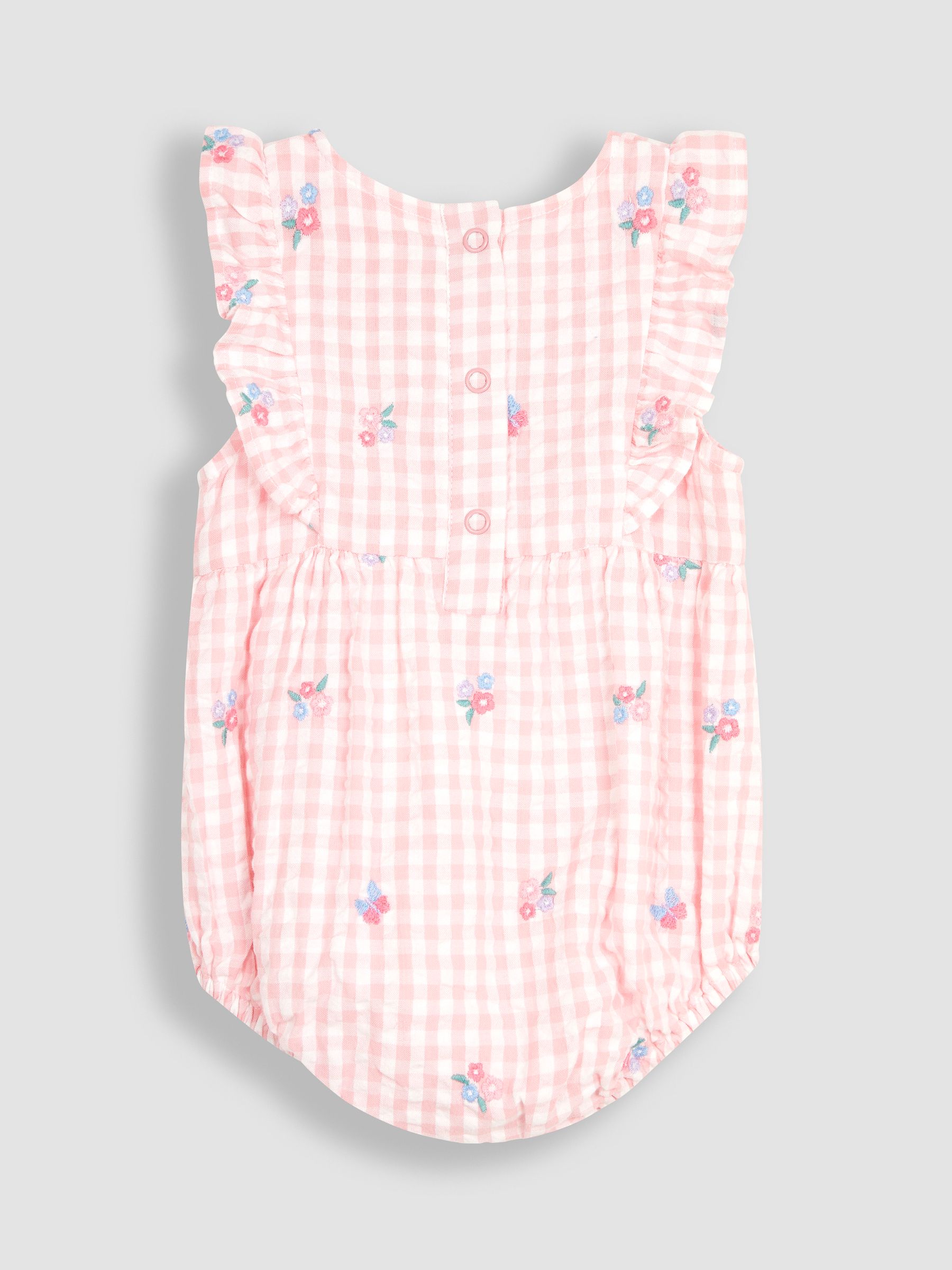 Floral Embroidered Gingham Bubble Romper in Pink - Image 3 of 5
