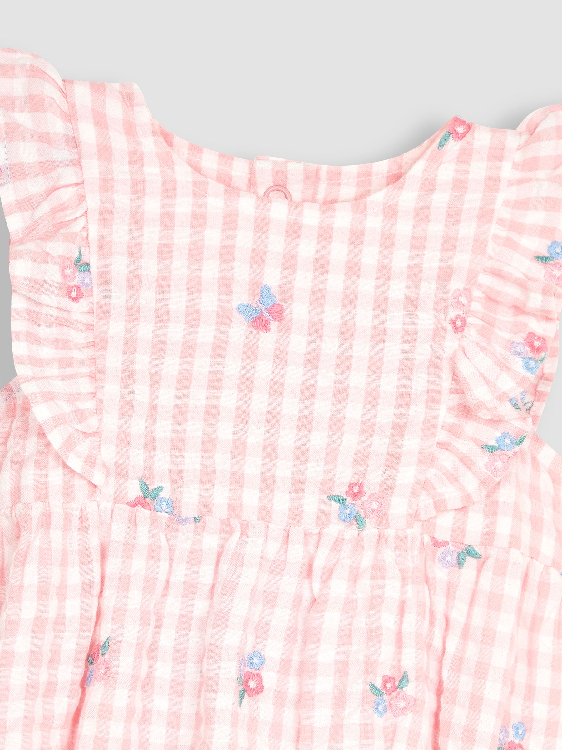 Floral Embroidered Gingham Bubble Romper in Pink - Image 5 of 5