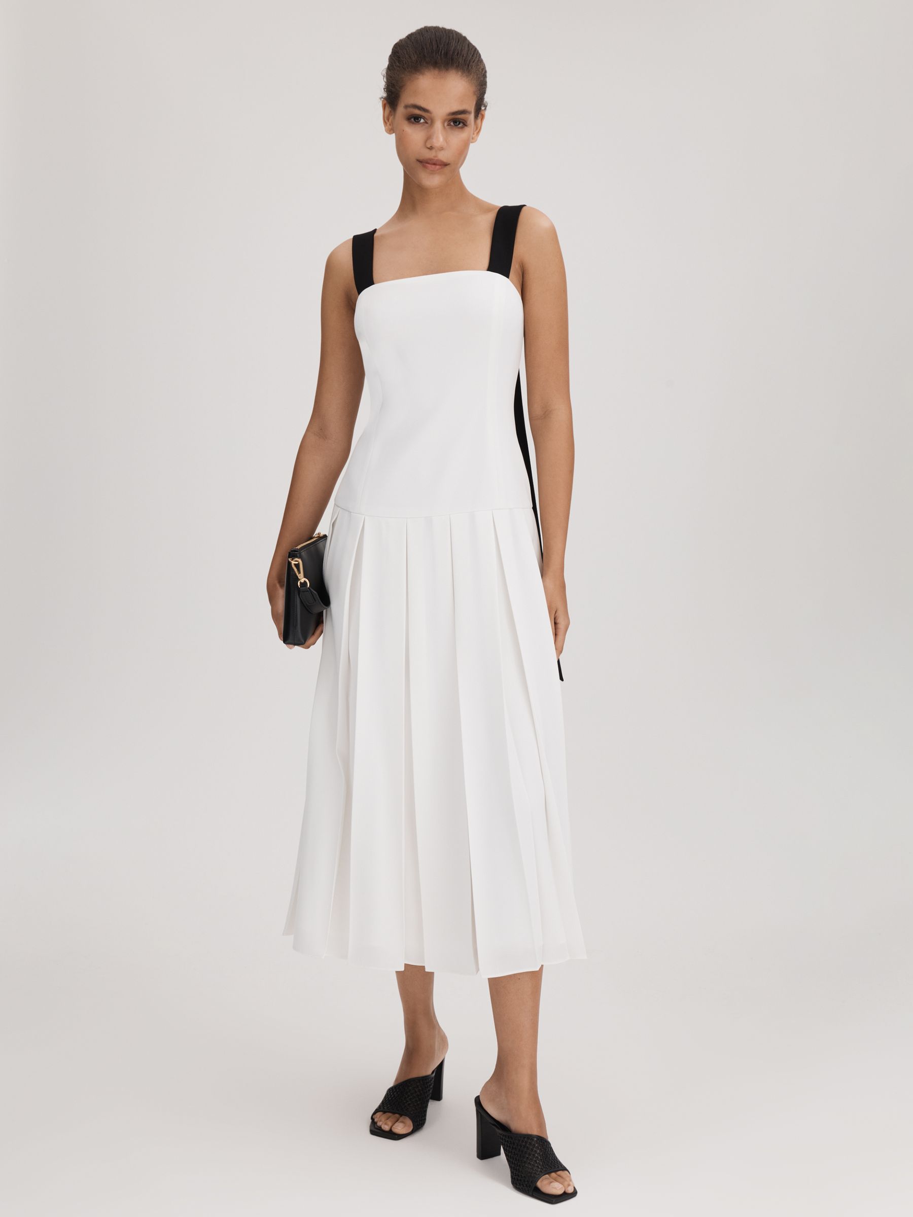 Florere Pleated Strappy Midi Dress in Off White - Image 1 of 6