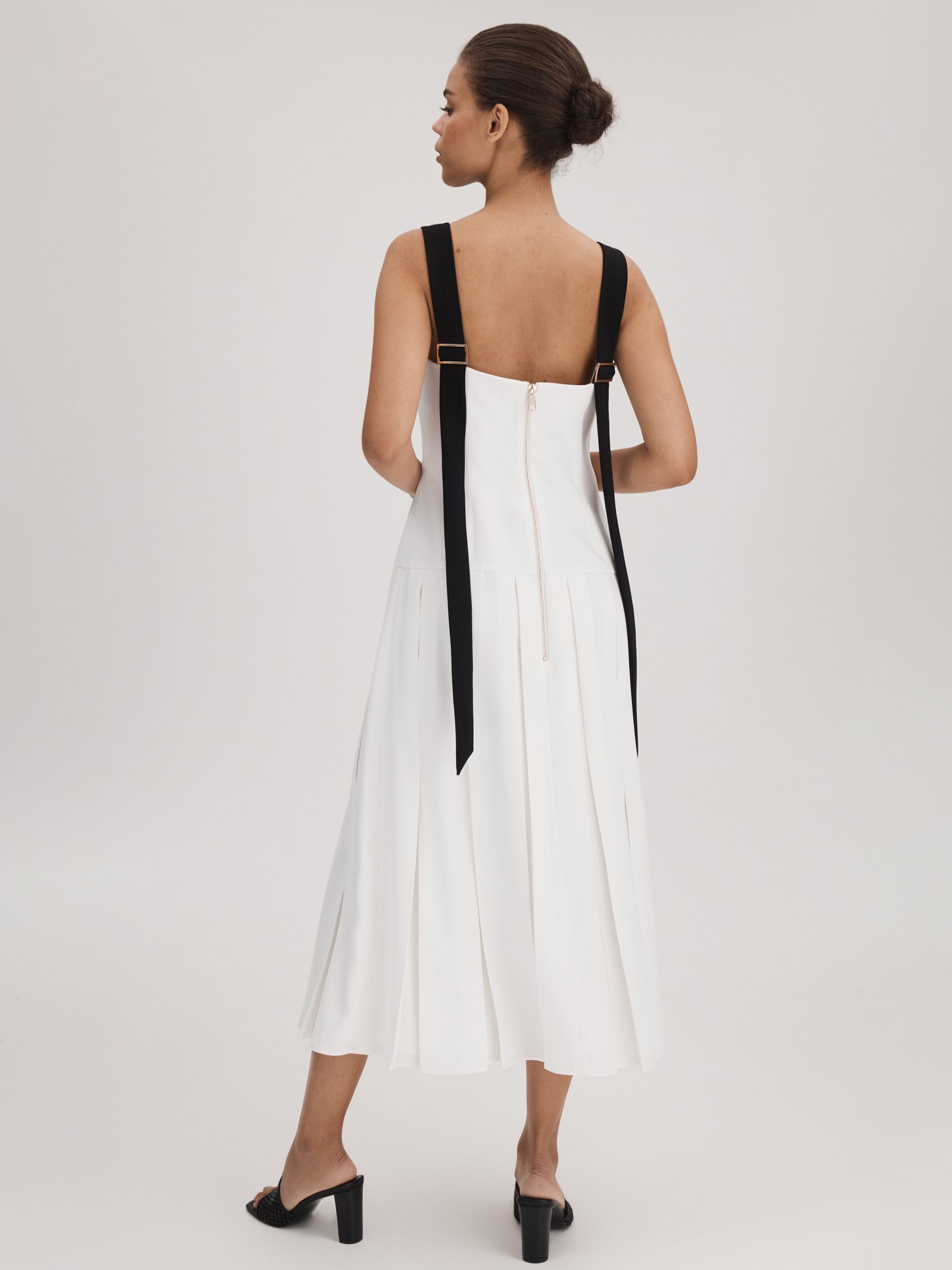Florere Pleated Strappy Midi Dress in Off White - Image 5 of 6