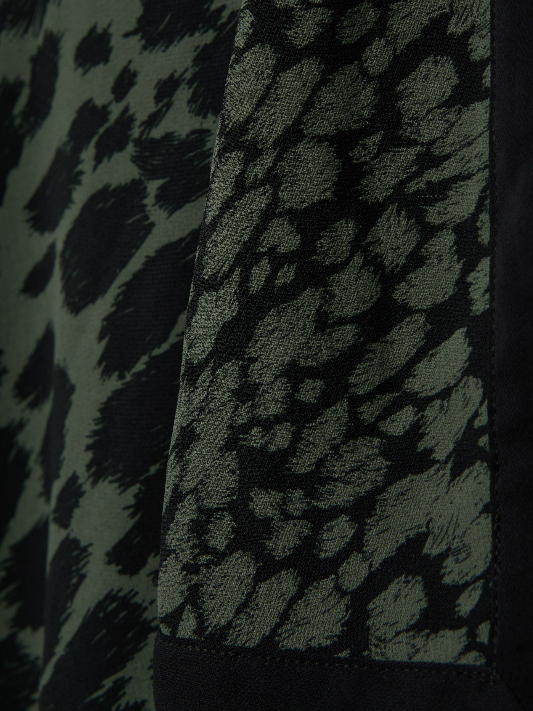 Printed Tie Neck Mini Dress in Black/Dark Khaki - Image 6 of 6