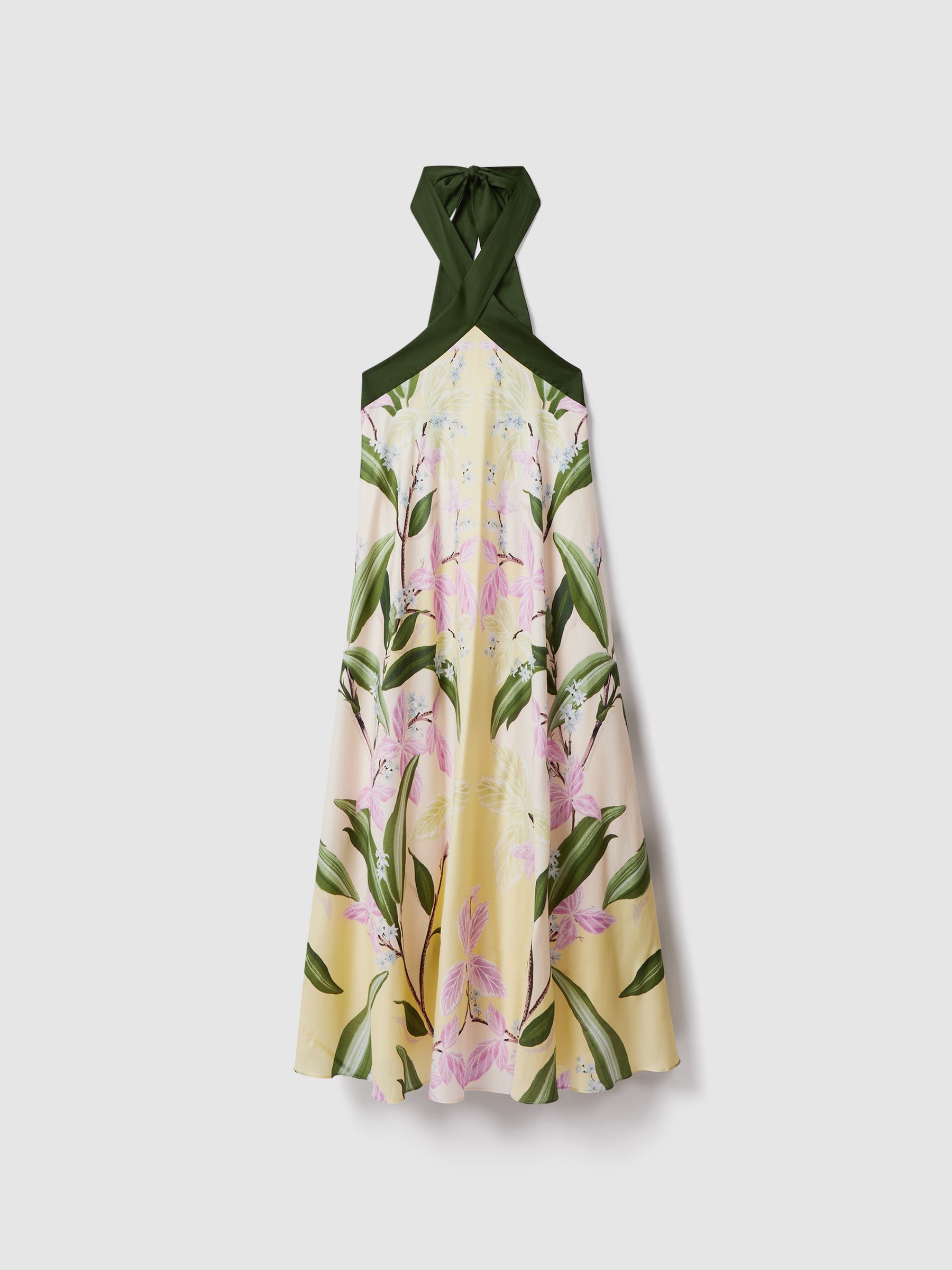 Florere Printed Halterneck Midi Dress in Pale Yellow - Image 2 of 8