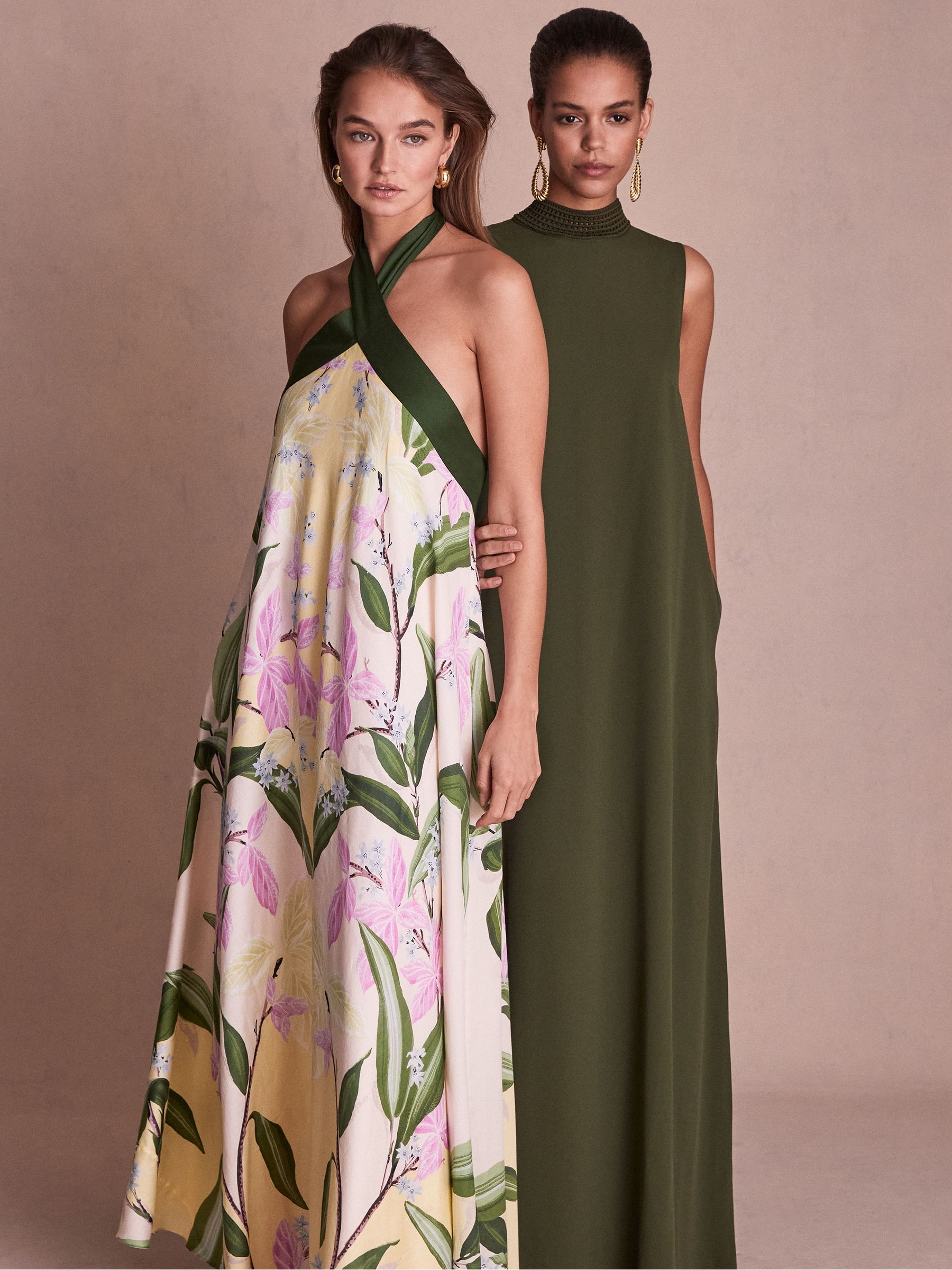Florere Printed Halterneck Midi Dress in Pale Yellow - Image 3 of 8