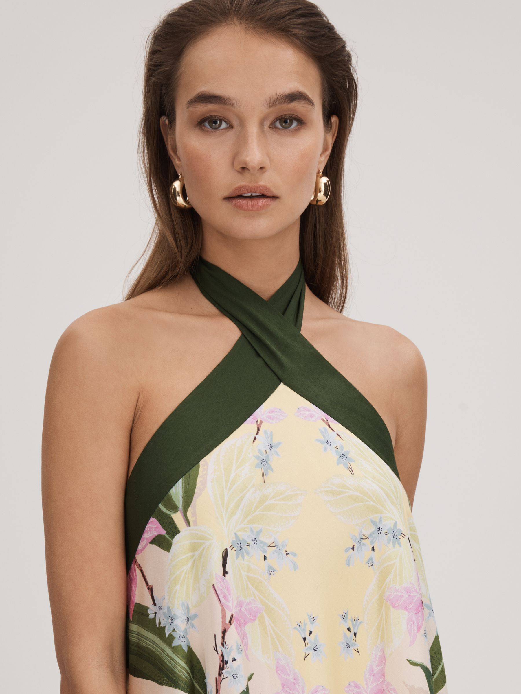 Florere Printed Halterneck Midi Dress in Pale Yellow - Image 6 of 8