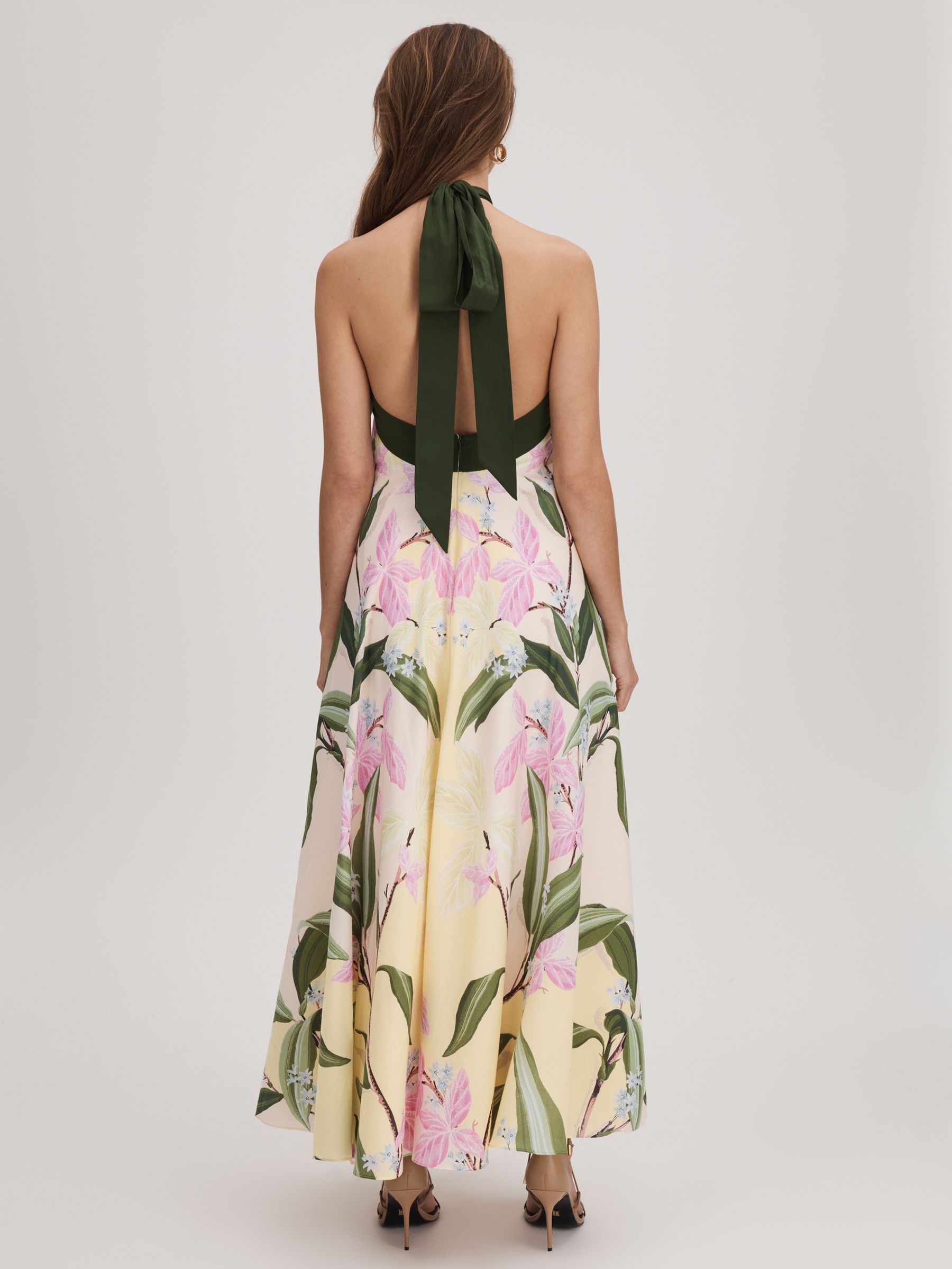 Florere Printed Halterneck Midi Dress in Pale Yellow - Image 7 of 8