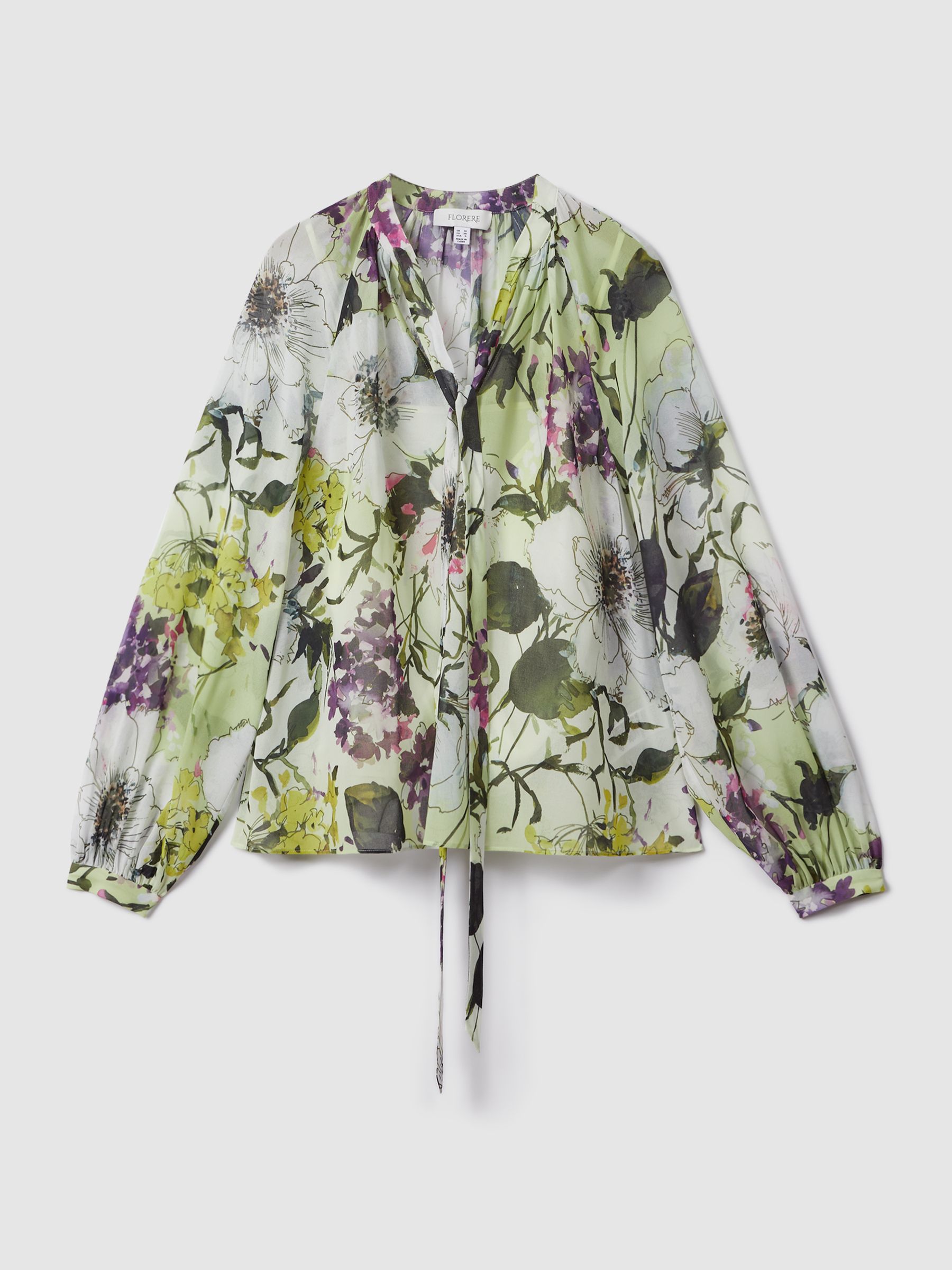 Florere Printed Tie Neck Blouse in Multi - Image 2 of 7