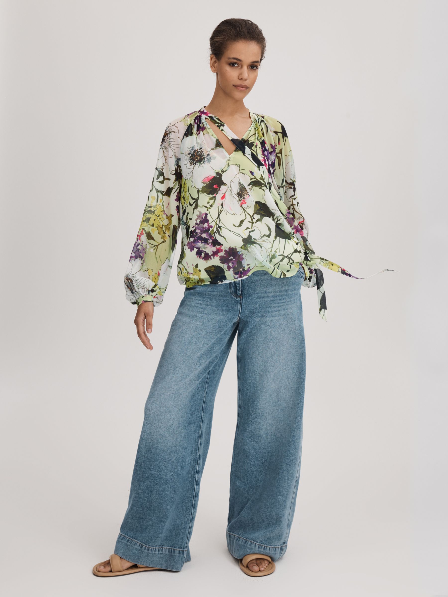 Florere Printed Tie Neck Blouse in Multi - Image 3 of 7