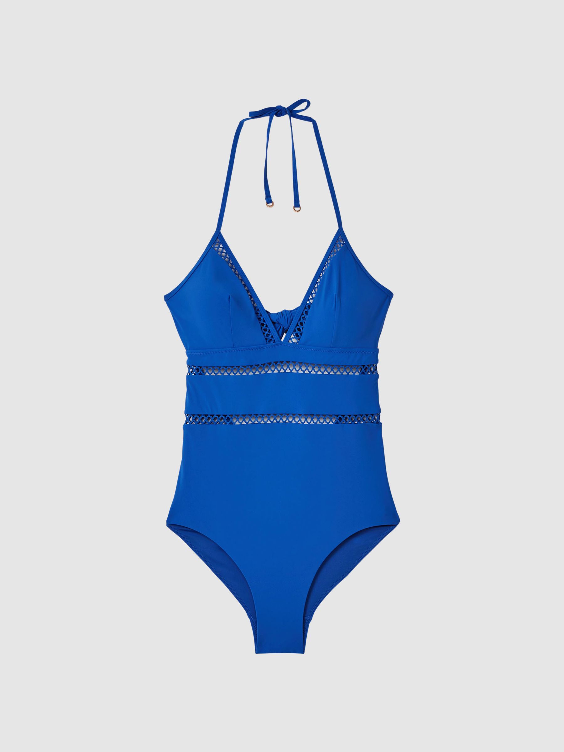 Lattice Halterneck Swimsuit in Cobalt Blue - Image 2 of 6