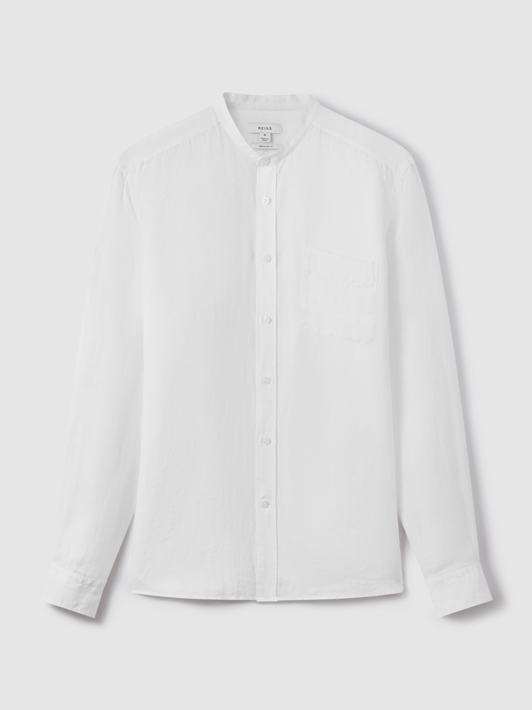 Linen Grandad Collar Shirt in White - Image 2 of 6