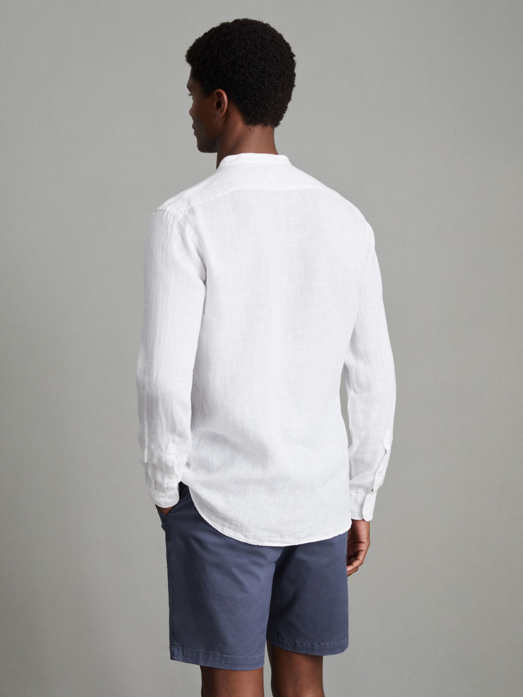Linen Grandad Collar Shirt in White - Image 4 of 6