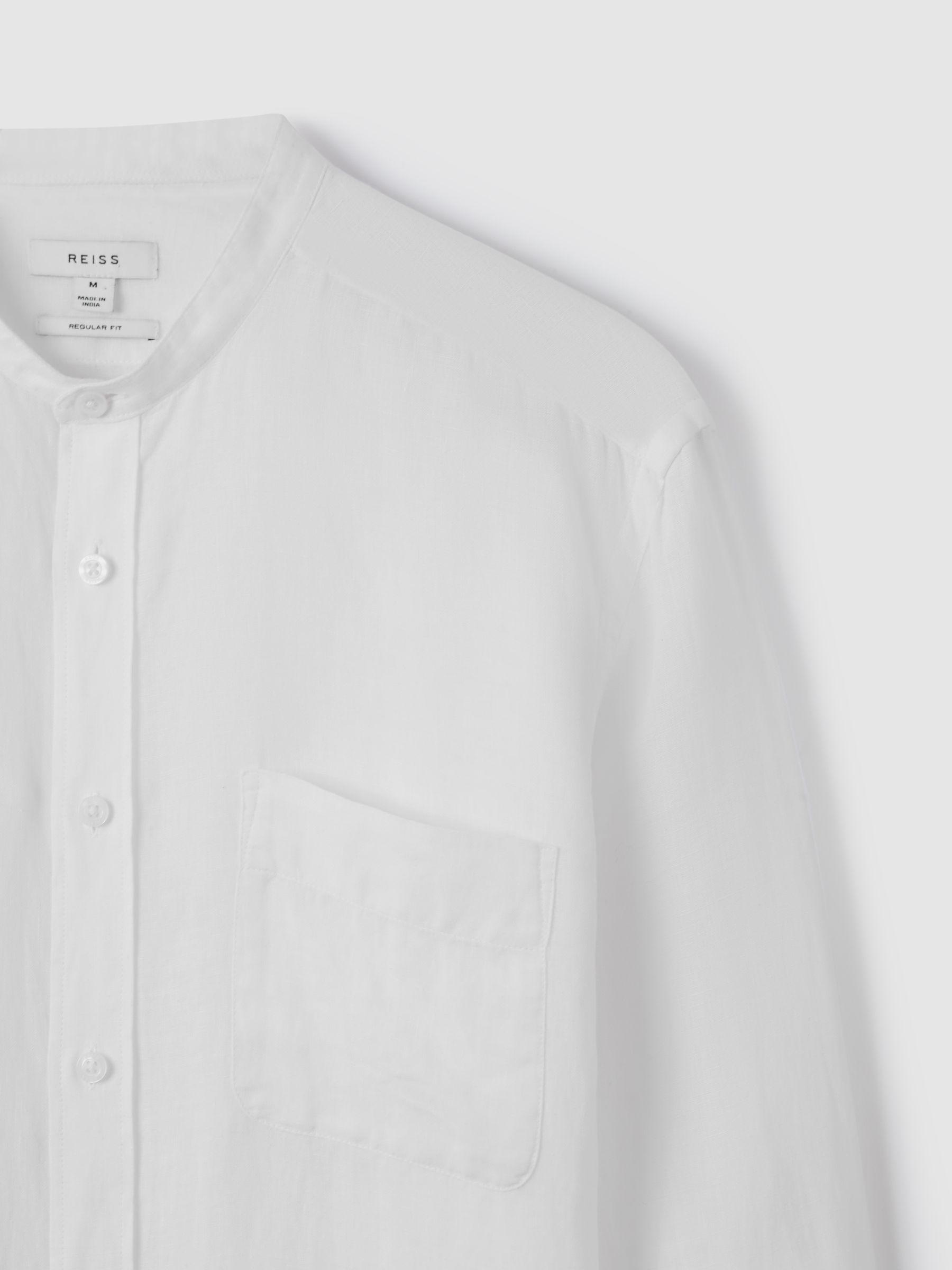 Linen Grandad Collar Shirt in White - Image 5 of 6