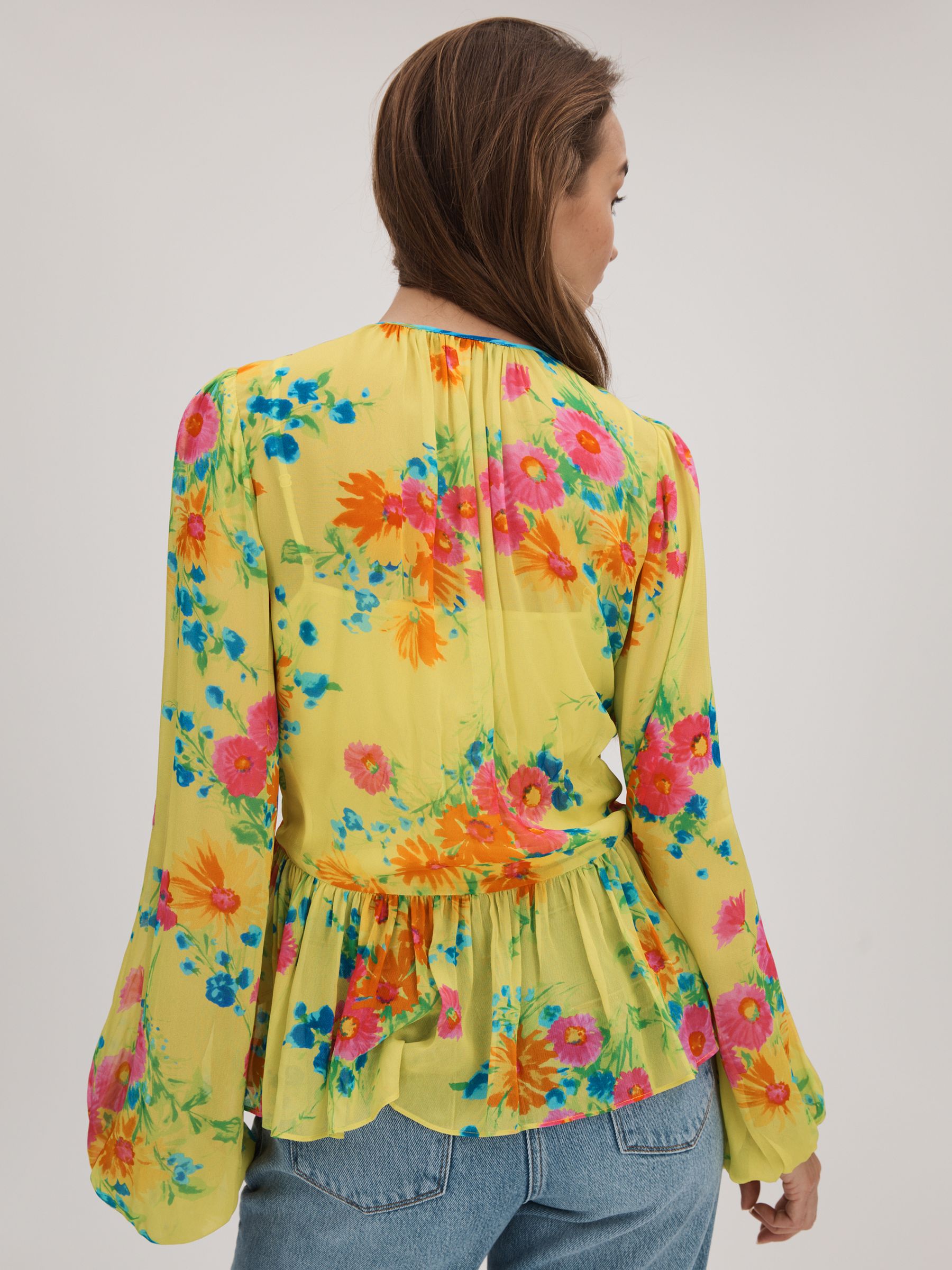Florere Printed Tie Neck Blouse in Lime - Image 5 of 6
