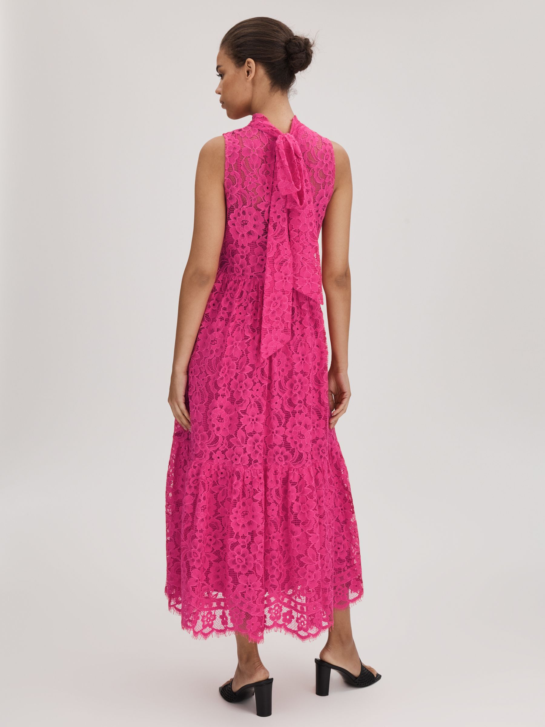 Florere Lace Tie Back Midi Dress in Bright Pink - Image 5 of 6