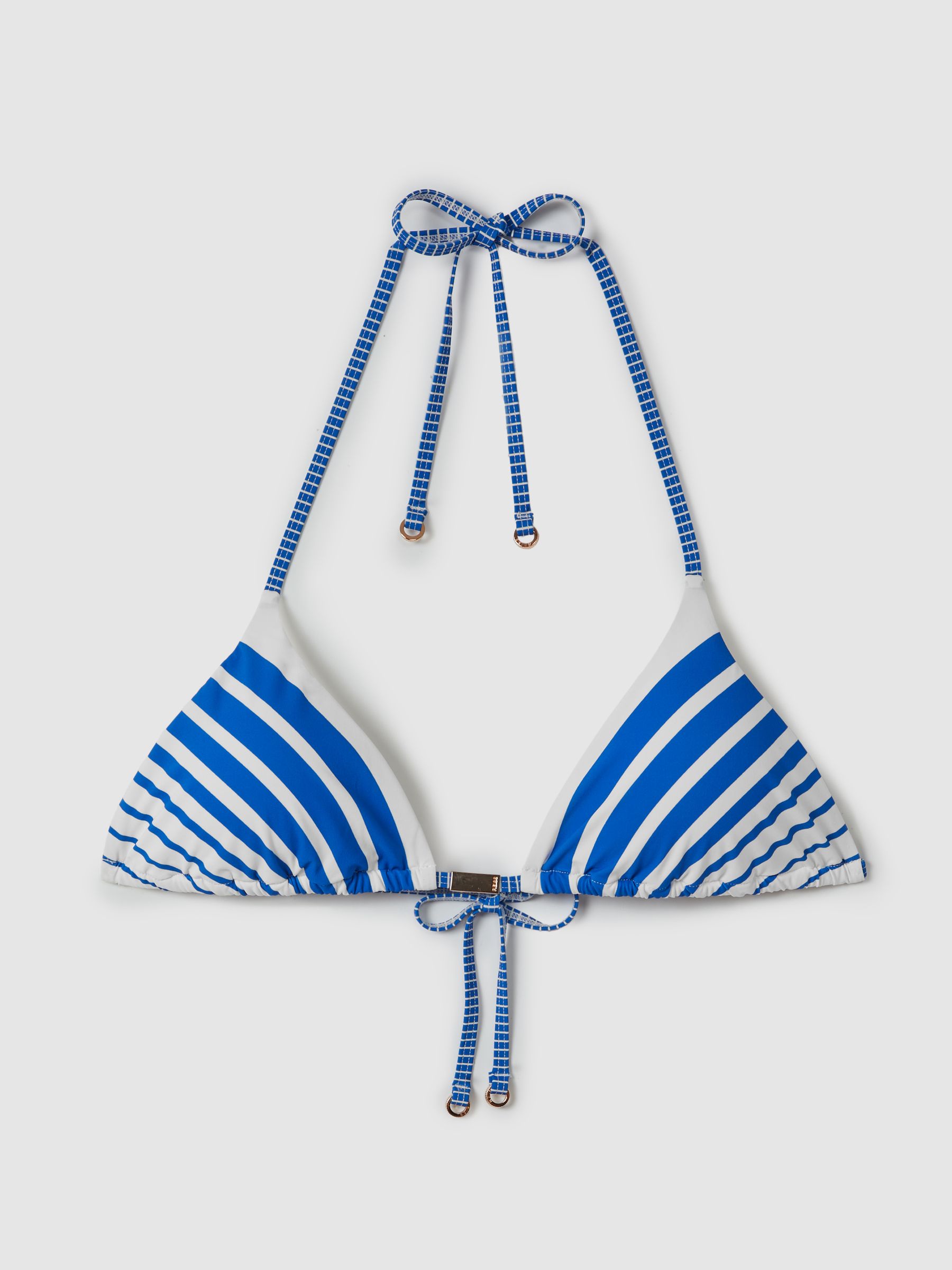 Striped Halterneck Bikini Top in Blue Stripe - Image 2 of 6