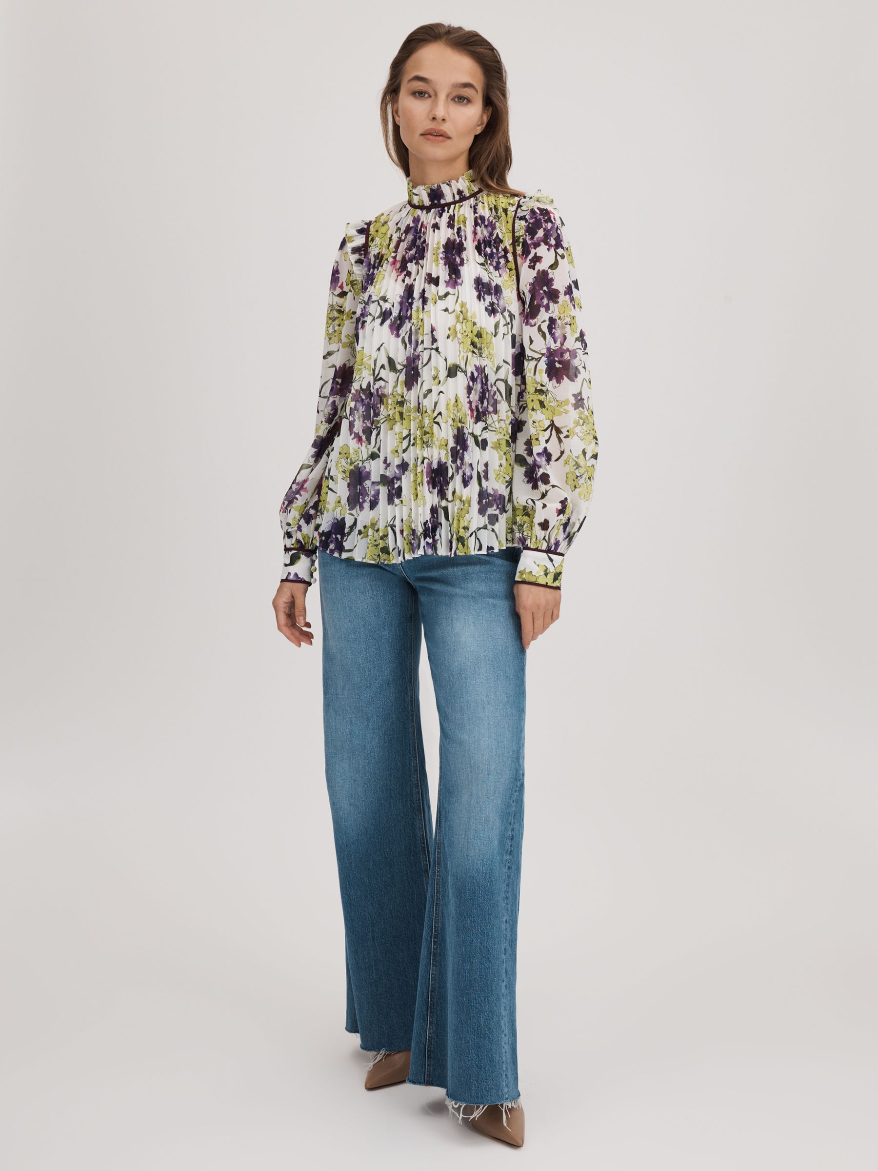 Florere Printed Pleated Blouse in Ivory/Multi - Image 3 of 8