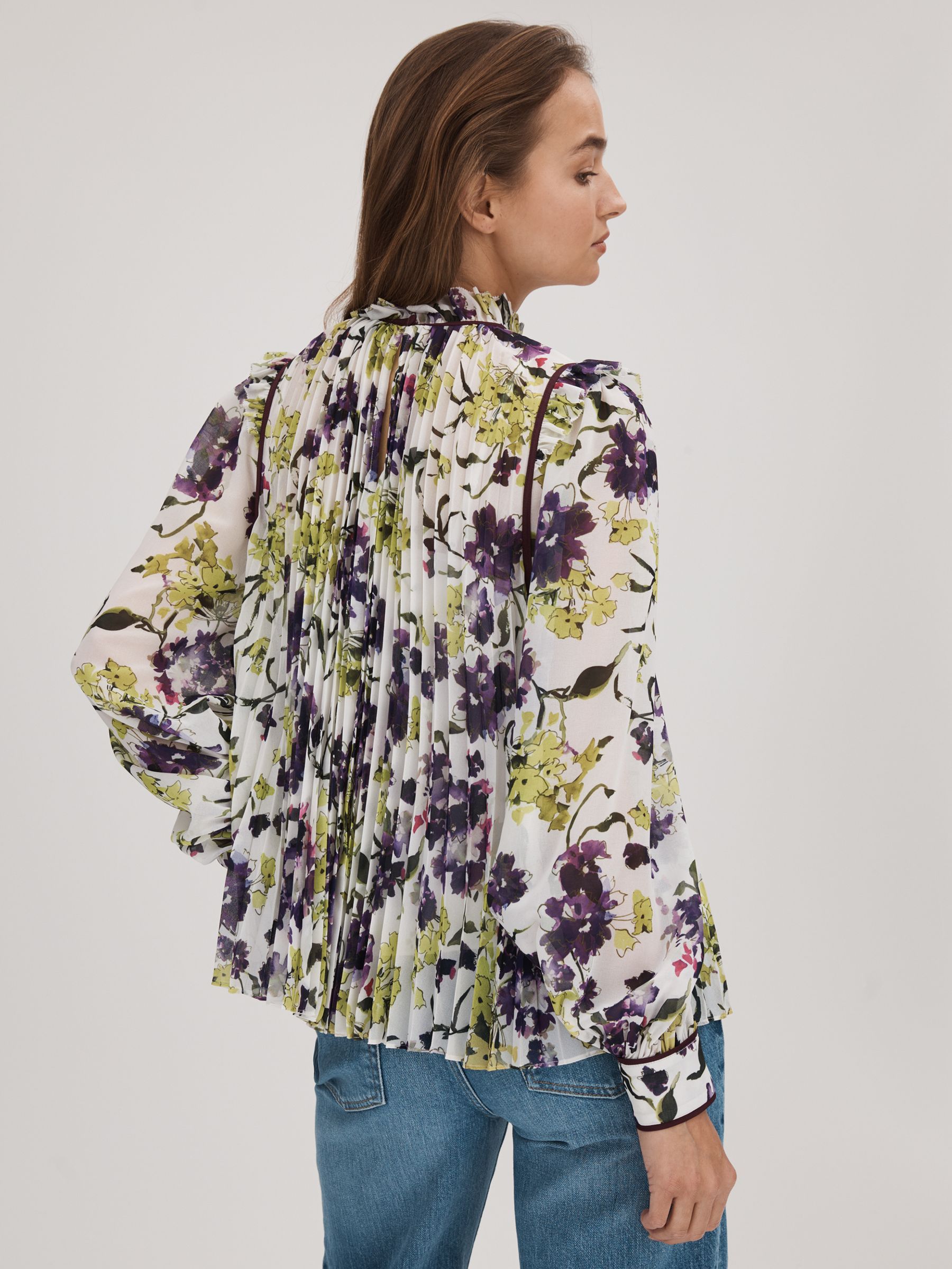 Florere Printed Pleated Blouse in Ivory/Multi - Image 6 of 8