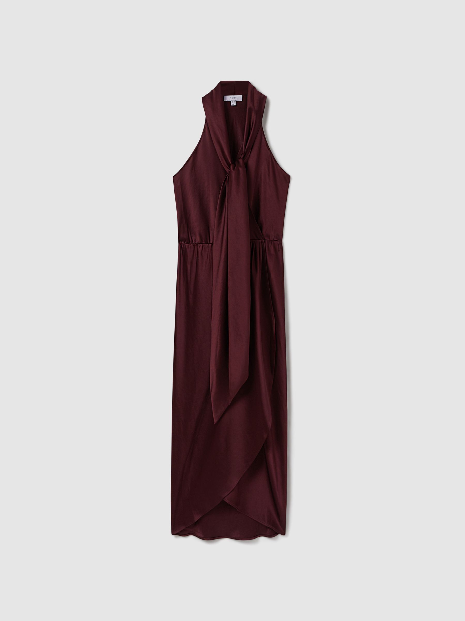 Satin Wrap Front Midi Dress in Burgundy - Image 2 of 5