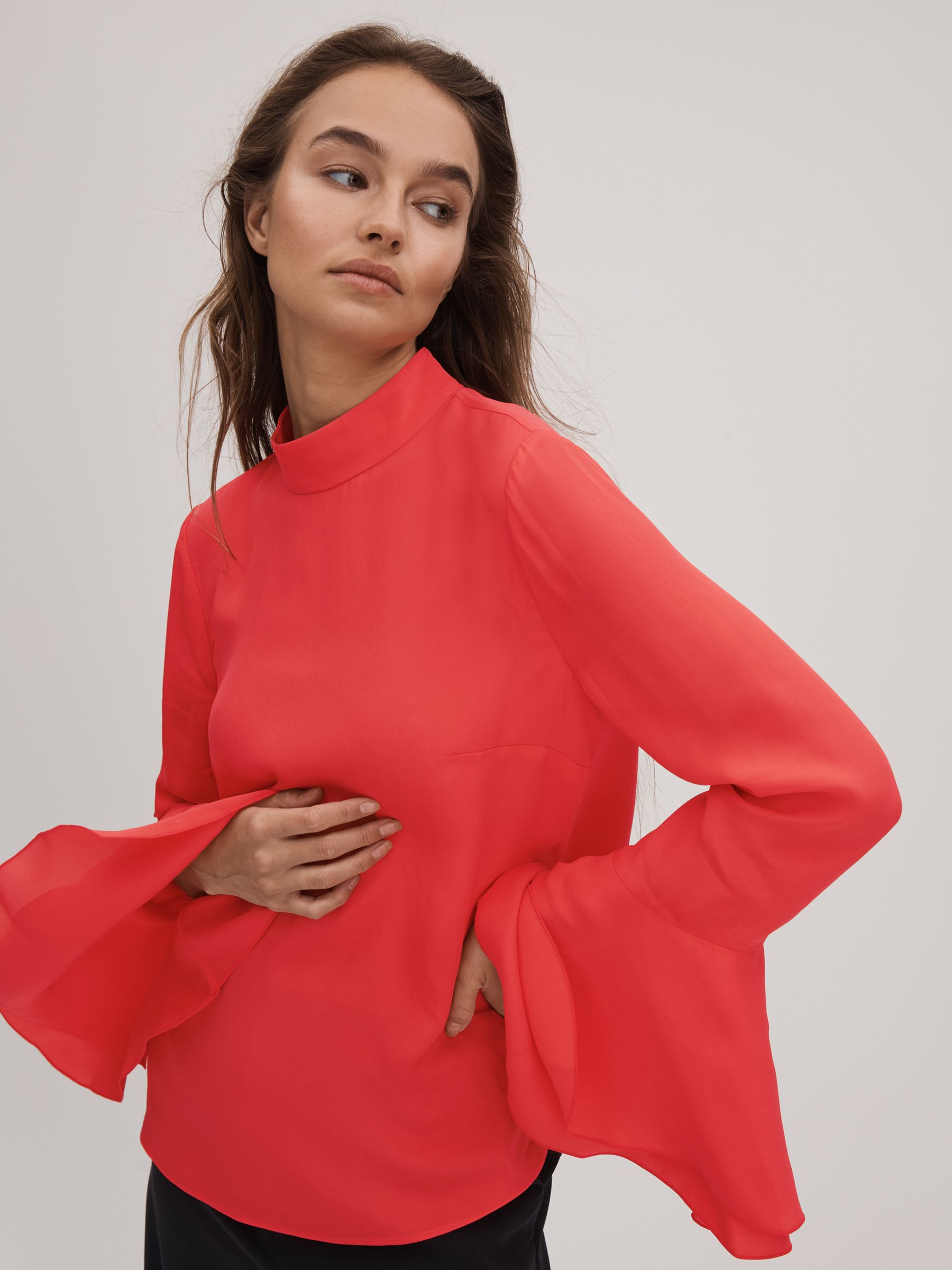 Florere Fluted Cuff Blouse in Deep Coral - Image 1 of 7