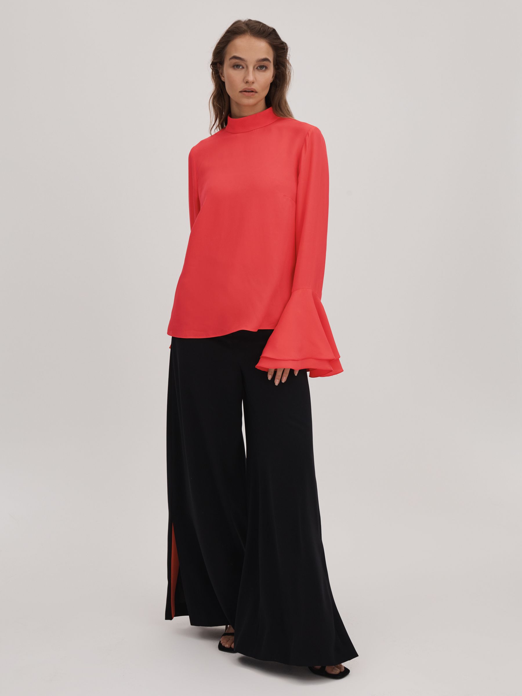 Florere Fluted Cuff Blouse in Deep Coral - Image 3 of 7