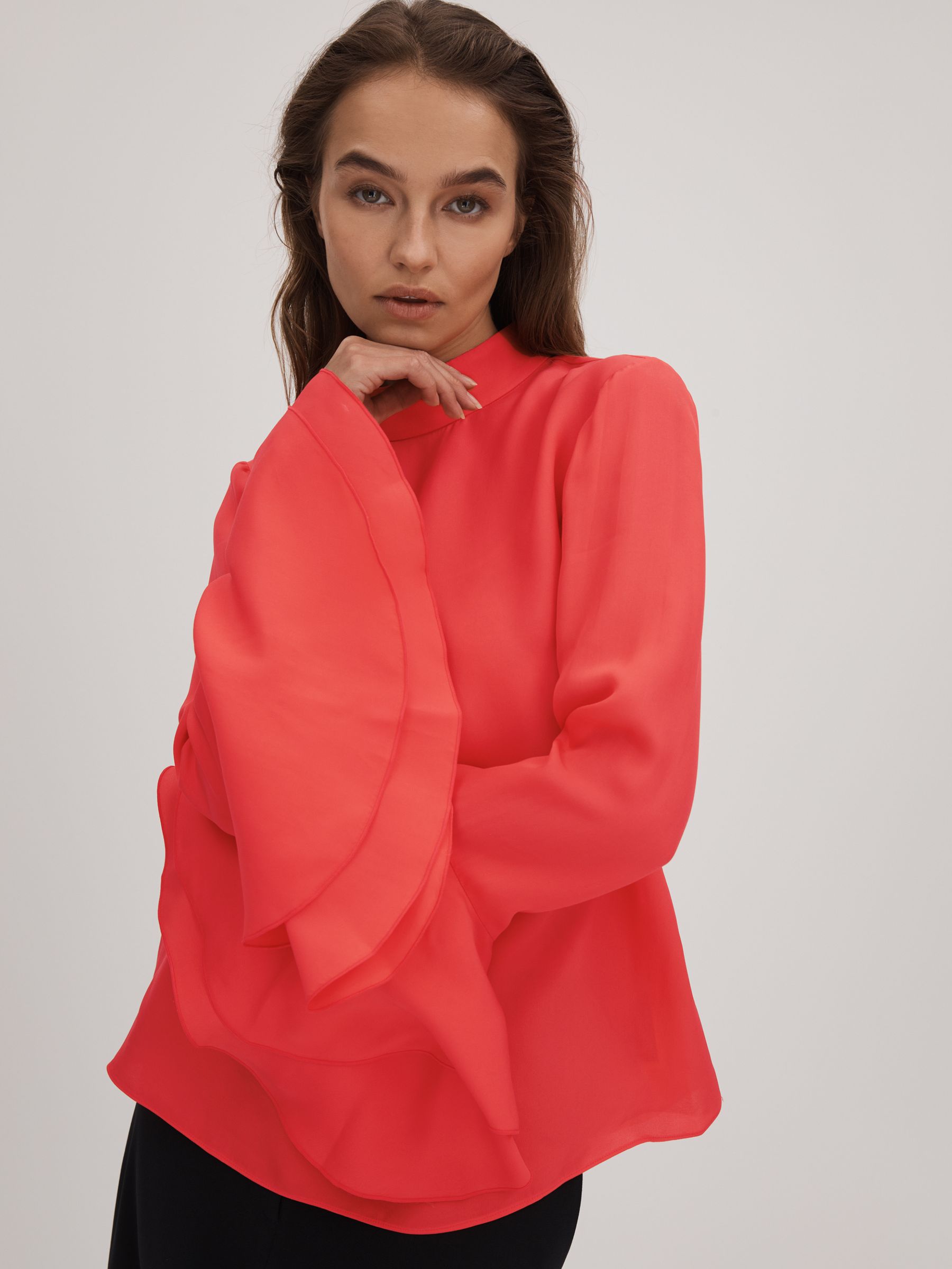 Florere Fluted Cuff Blouse in Deep Coral - Image 4 of 7