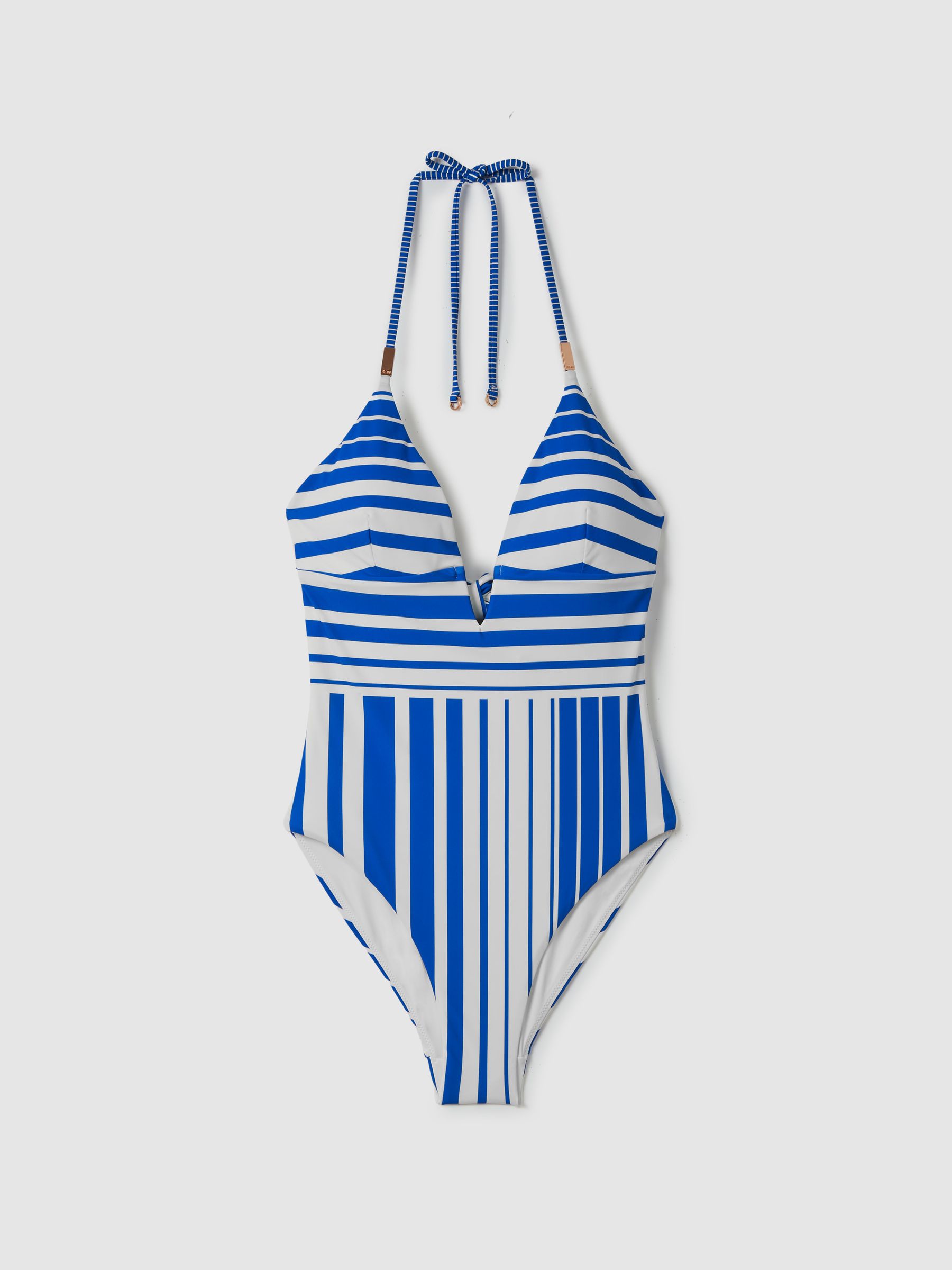 Striped Plunge Neck Swimsuit in Blue Stripe - Image 2 of 6