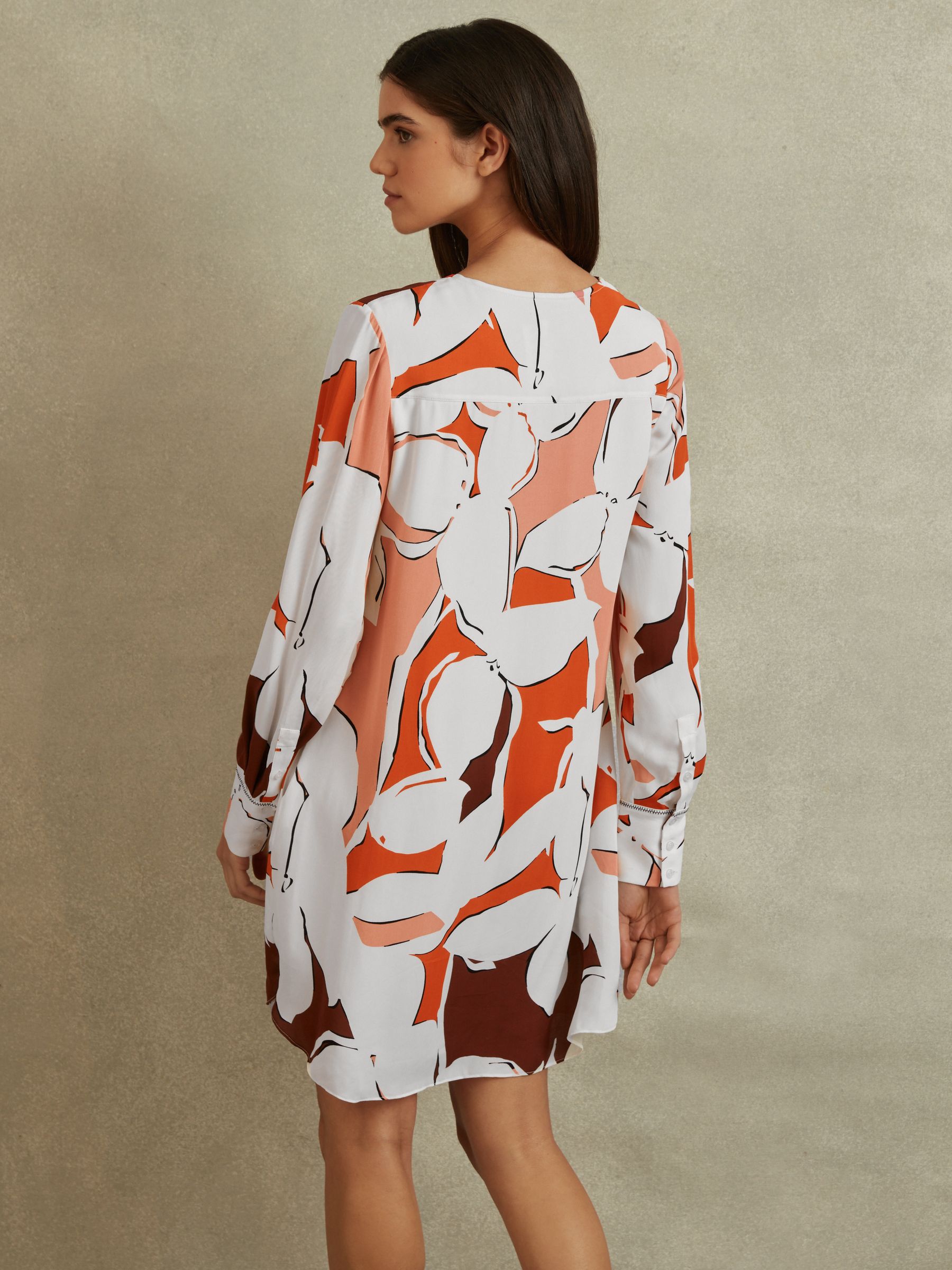 Printed Tie Neck Mini Dress in Cream/Red - Image 3 of 6