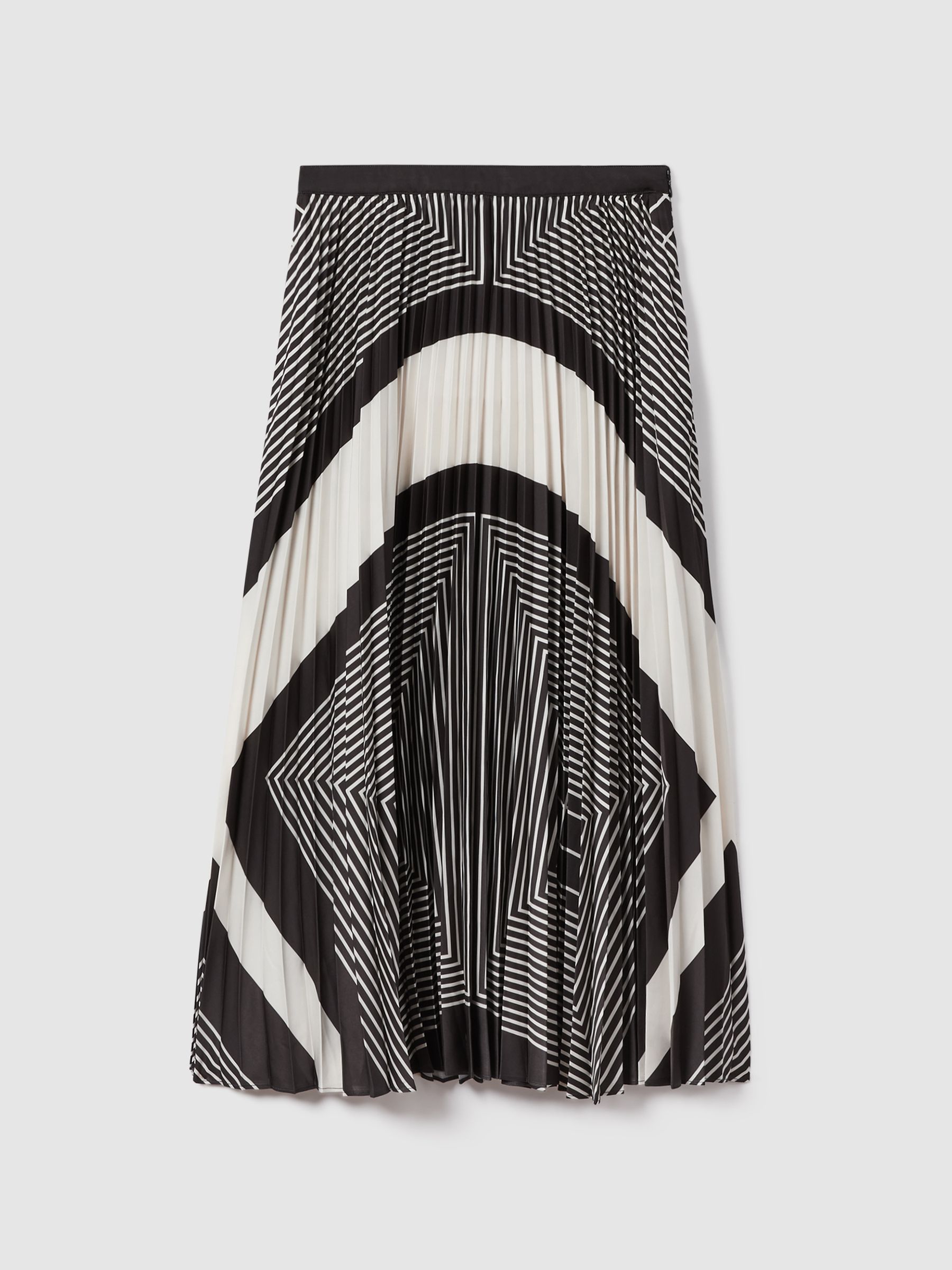 Printed Pleated Midi Skirt in Black/Cream - Image 2 of 7