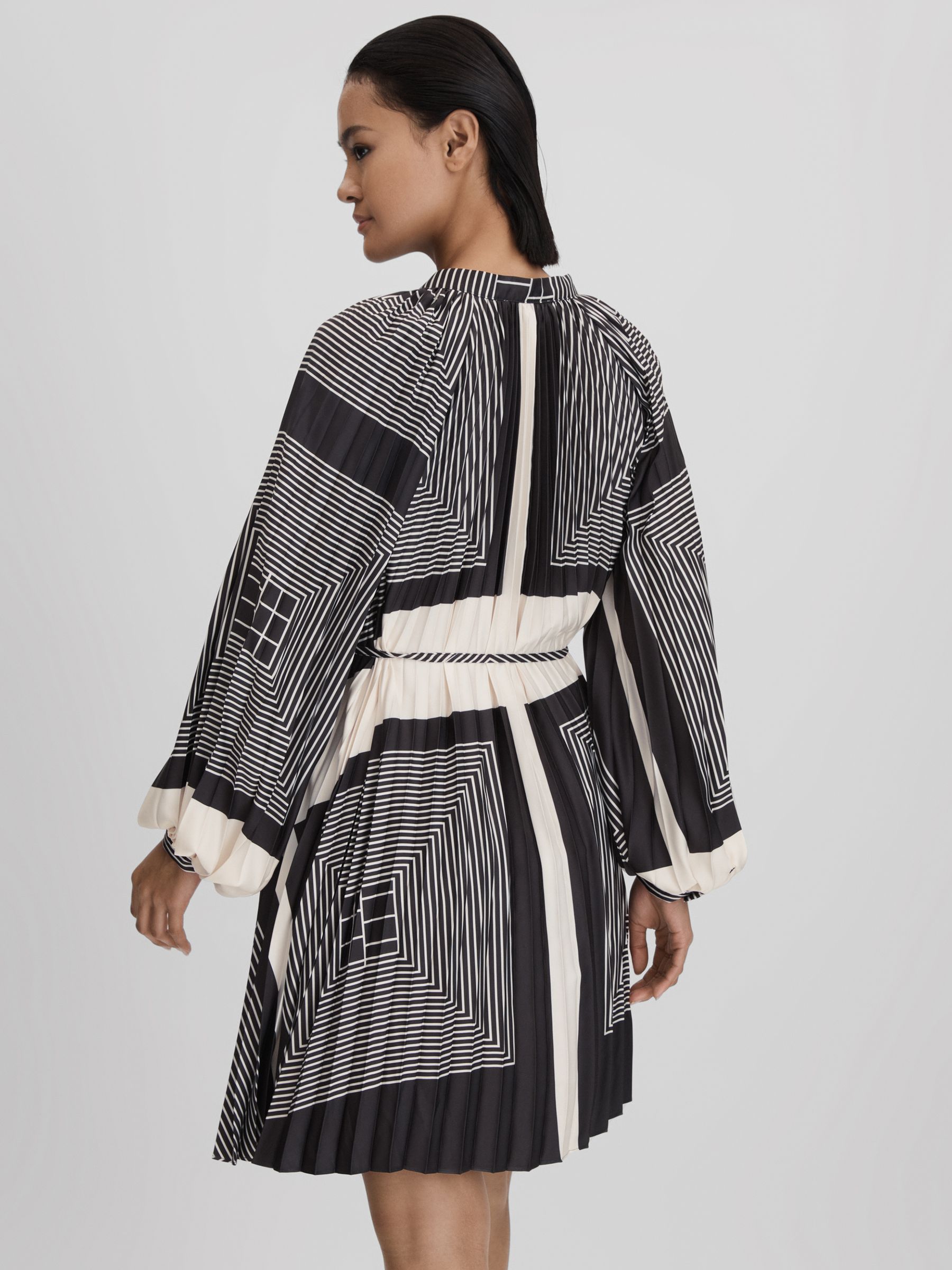Printed Pleated Mini Dress in Black/White - Image 5 of 6