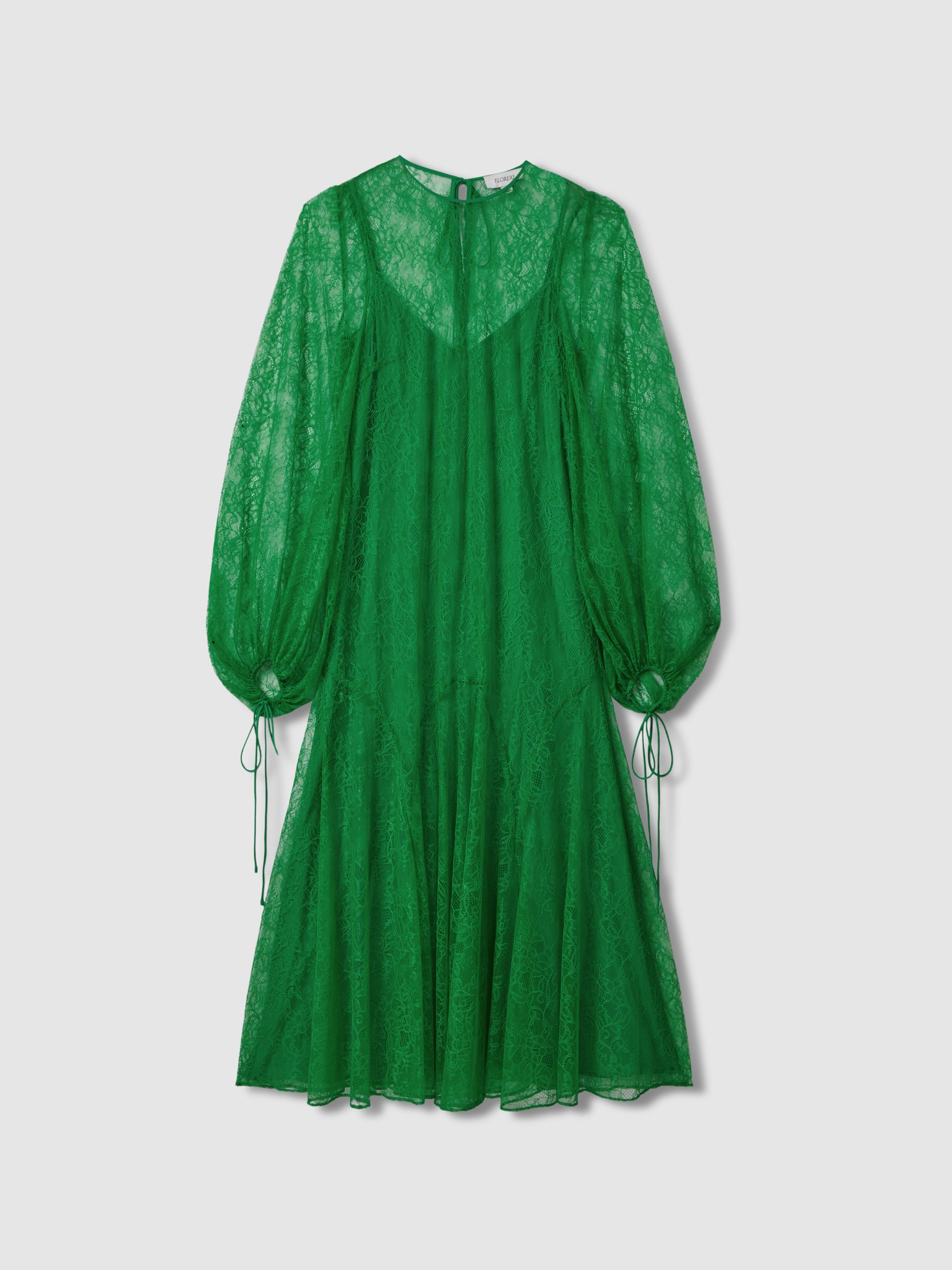 Florere Lace Midi Dress in Bright Green - Image 2 of 6
