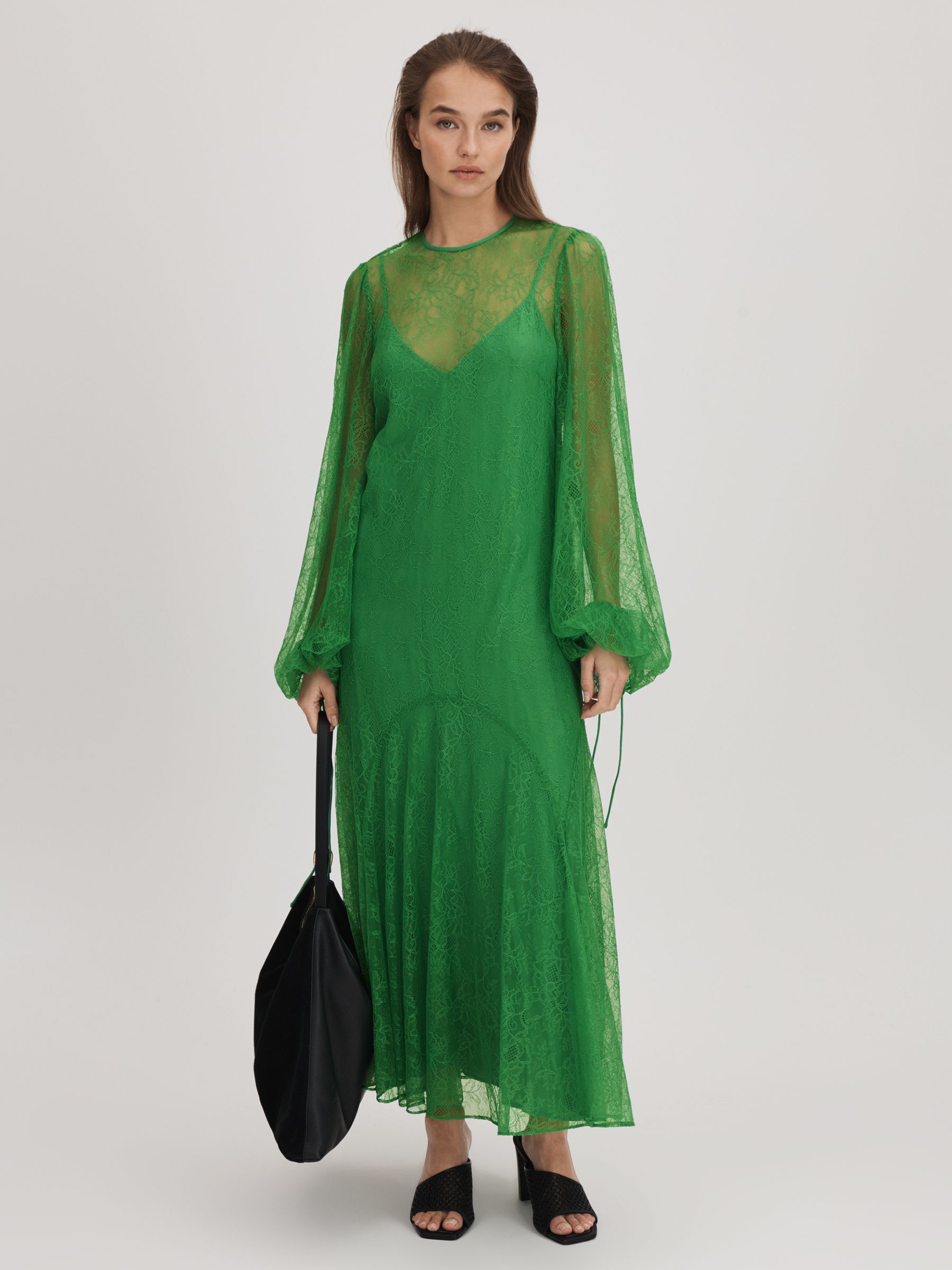 Florere Lace Midi Dress in Bright Green - Image 3 of 6